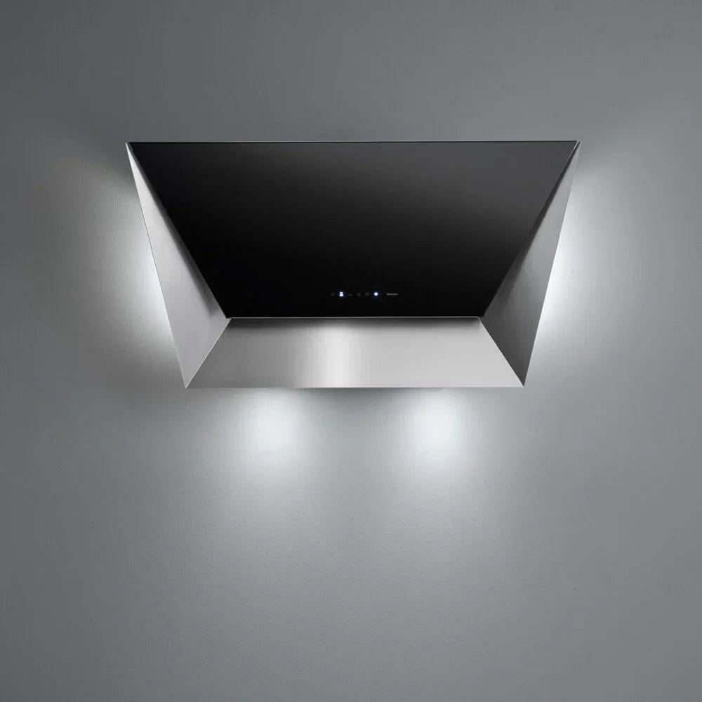Falmec Prisma Glass 34" Wall Mount Hood, 500 CFM, with 4-Speed/500 CFM Motor, Touch Control + 24H Function, LED Lighting, Metallic Filter, and Tempered Glass - FDPRI36W5S I Luxury Appliances Direct