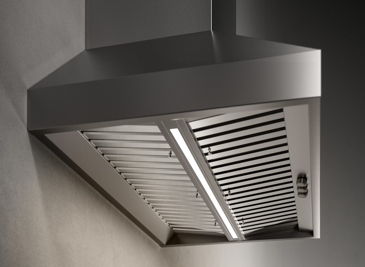 Falmec Pyramid 48"(120 cm) Wall Mount Outdoor Hood, 1200 CFM w/ LED lighting, Knob control , Pro Baffle Filters and Scotch brite stainless steel (AISI 304) FOPYR48W12OS I Luxury Appliances Direct