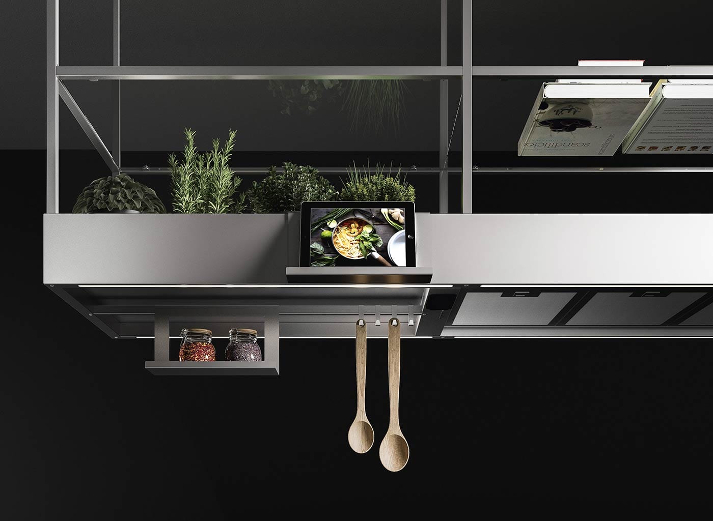 Falmec Spazio 70" Matte Black Island Hood. Circle.Tech technology with Carbon.Zeo Fitlers - 360 CFM, FCSPA70I4MB I Luxury Appliances Direct