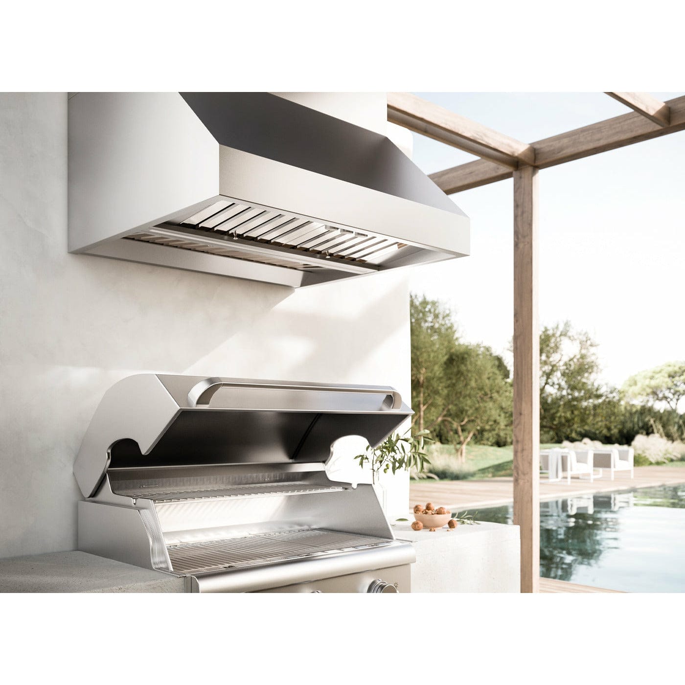 Falmec Zeus Wall Mount Outdoor Hood, 1200 CFM w/ LED lighting, Pro Baffle Filters, Knob control and Scotch brite stainless steel (AISI 304) - FOZEUW12OS I Luxury Appliances Direct