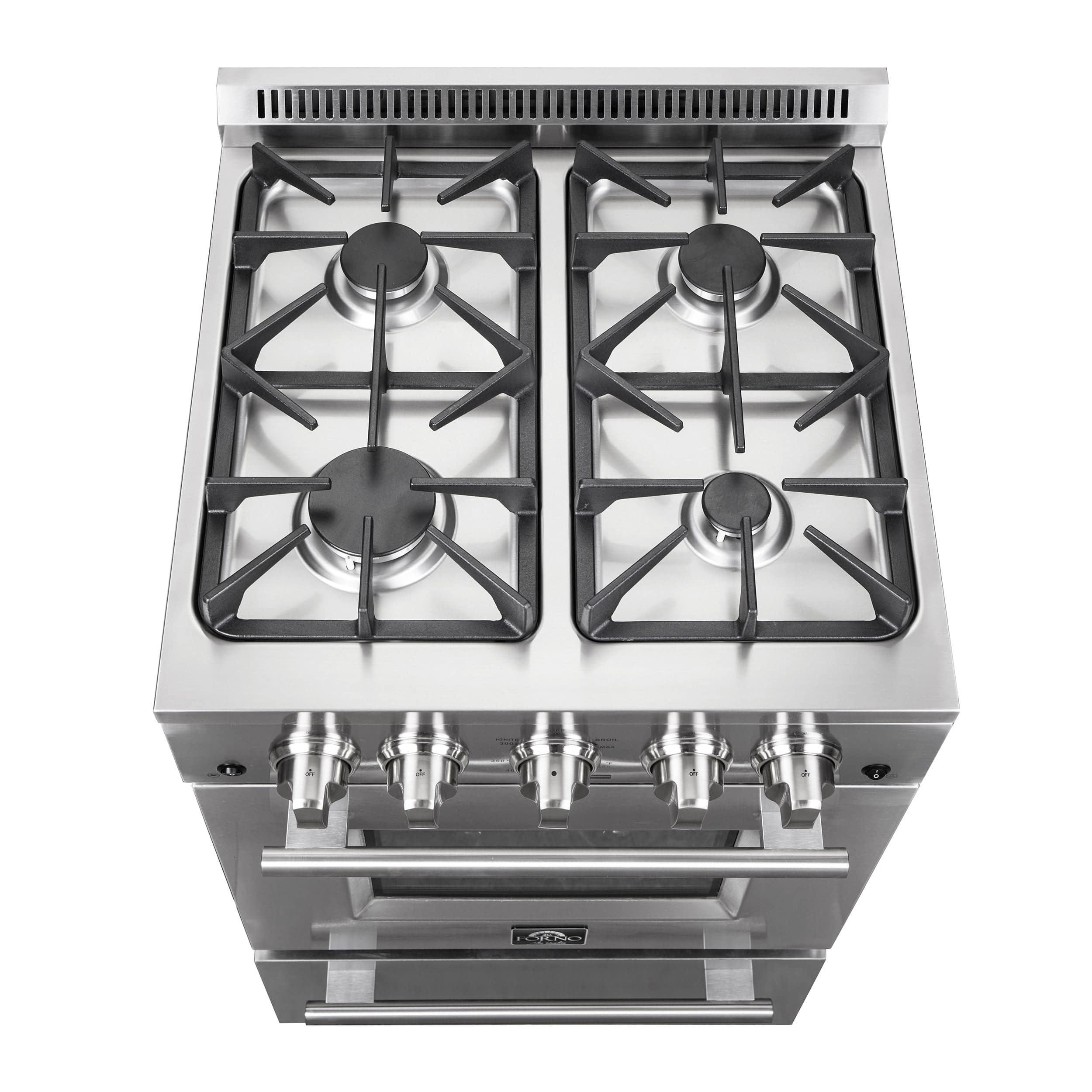 Forno Breno 24" Freestanding Gas Range With 4 Sealed Burners in Stainless Steel, FFSGS6272-24 I Luxury Appliances Direct