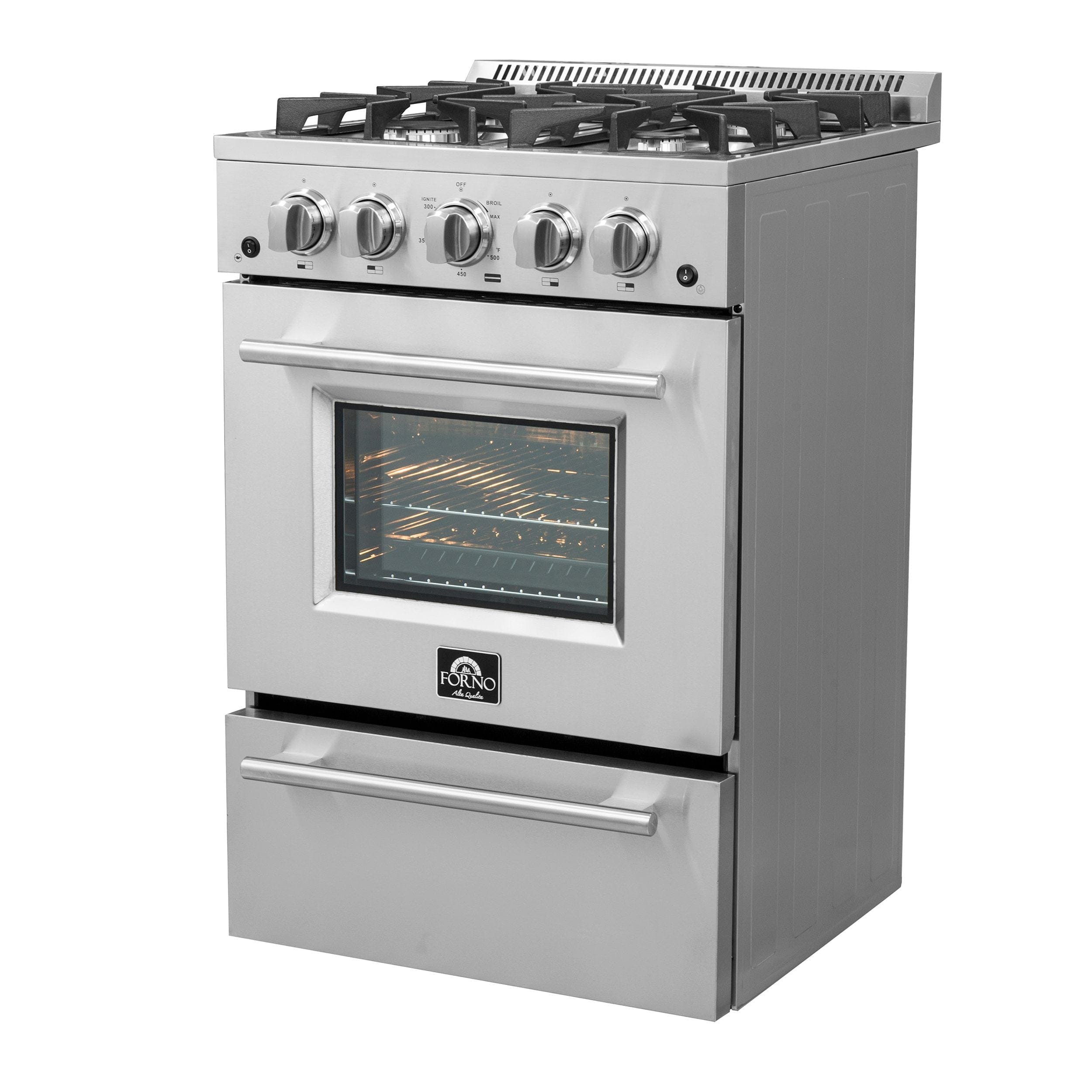 Forno Breno 24" Freestanding Gas Range With 4 Sealed Burners in Stainless Steel, FFSGS6272-24 I Luxury Appliances Direct