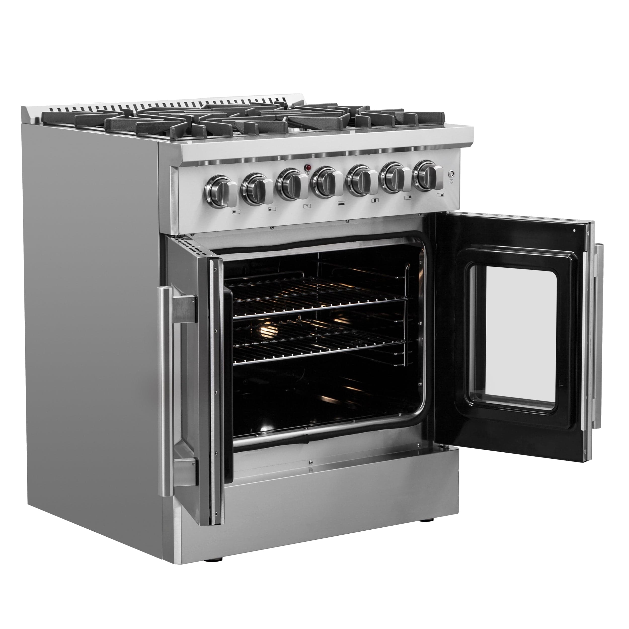 Forno Galiano 30" Gas Burner, Electric Oven Range With French Door in Stainless Steel, FFSGS6356-30 I Luxury Appliances Direct