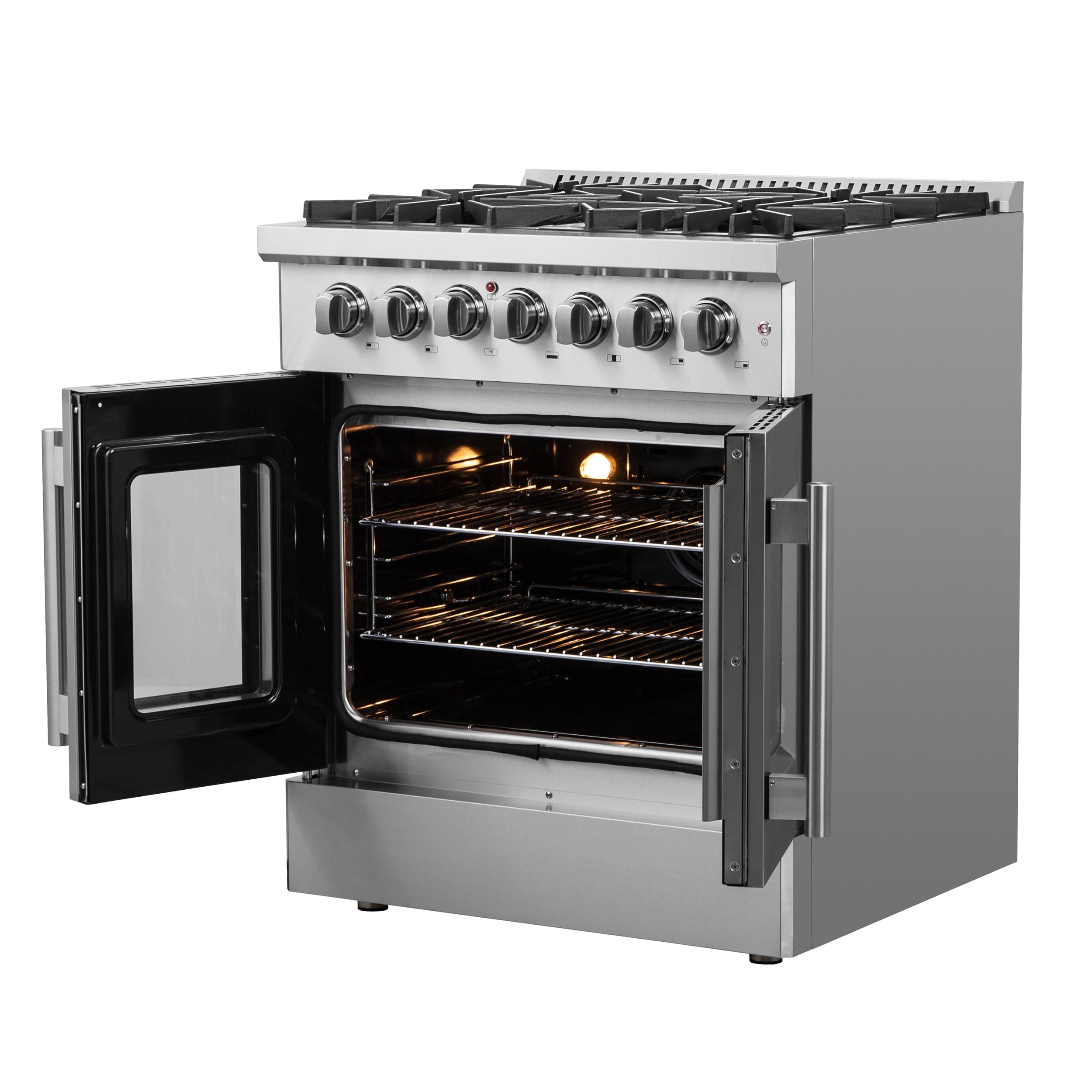Forno Galiano 30" Gas Burner, Electric Oven Range With French Door in Stainless Steel, FFSGS6356-30 I Luxury Appliances Direct