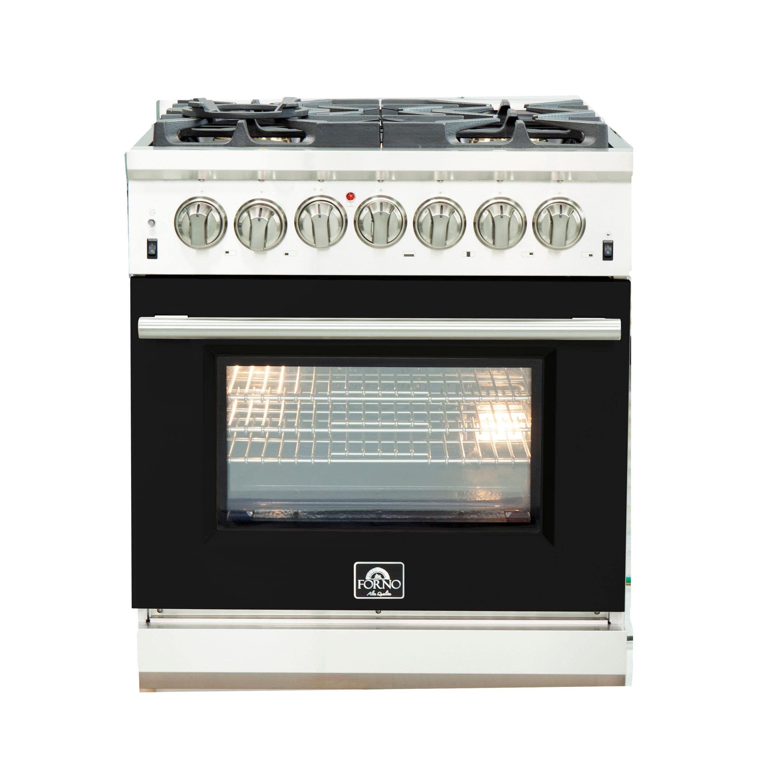 Forno Capriasca 30 Inch Professional Freestanding Dual Fuel Range in Black, FFSGS6187-30BLK I Luxury Appliances Direct