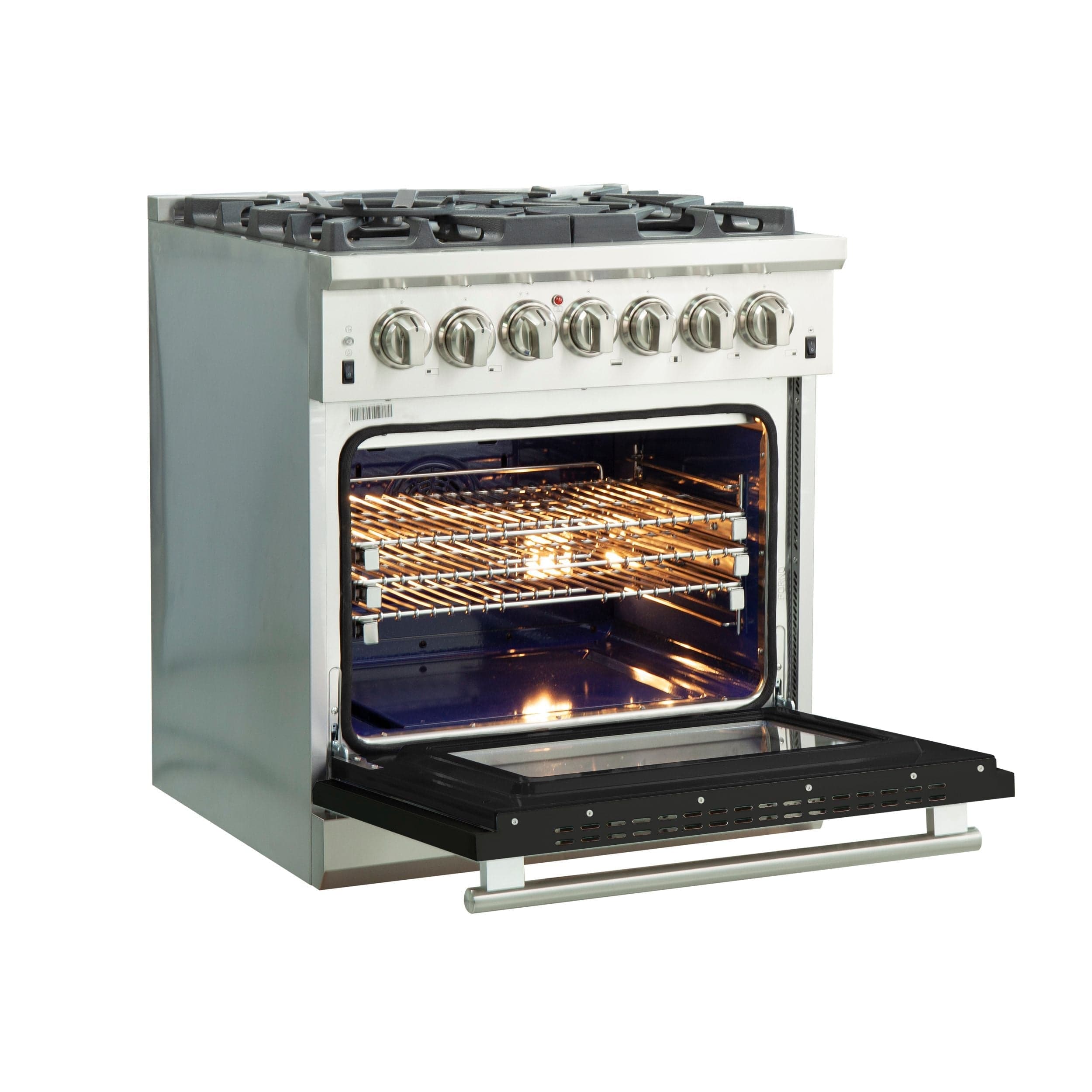 Forno Capriasca 30 Inch Professional Freestanding Dual Fuel Range in Black, FFSGS6187-30BLK I Luxury Appliances Direct