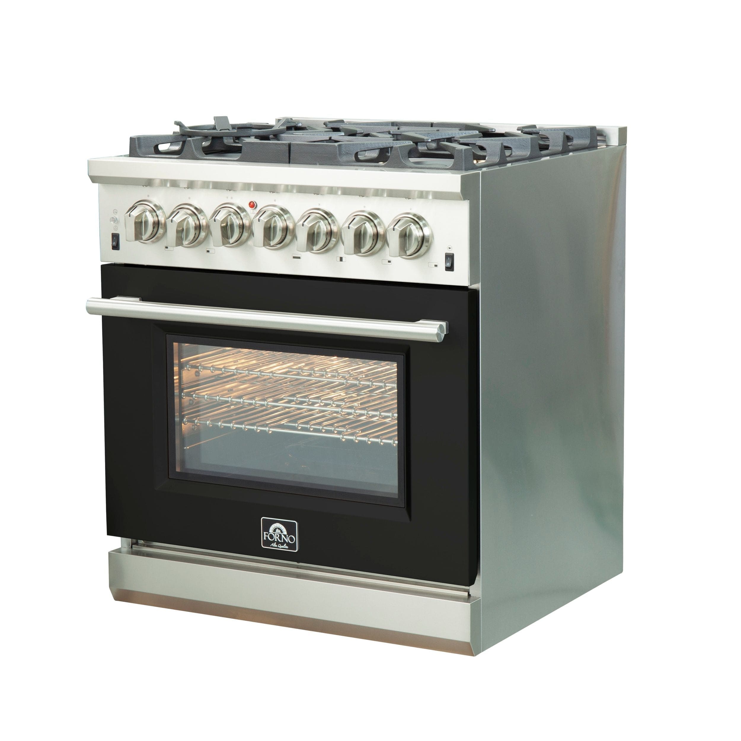Forno Capriasca 30 Inch Professional Freestanding Dual Fuel Range in Black, FFSGS6187-30BLK I Luxury Appliances Direct