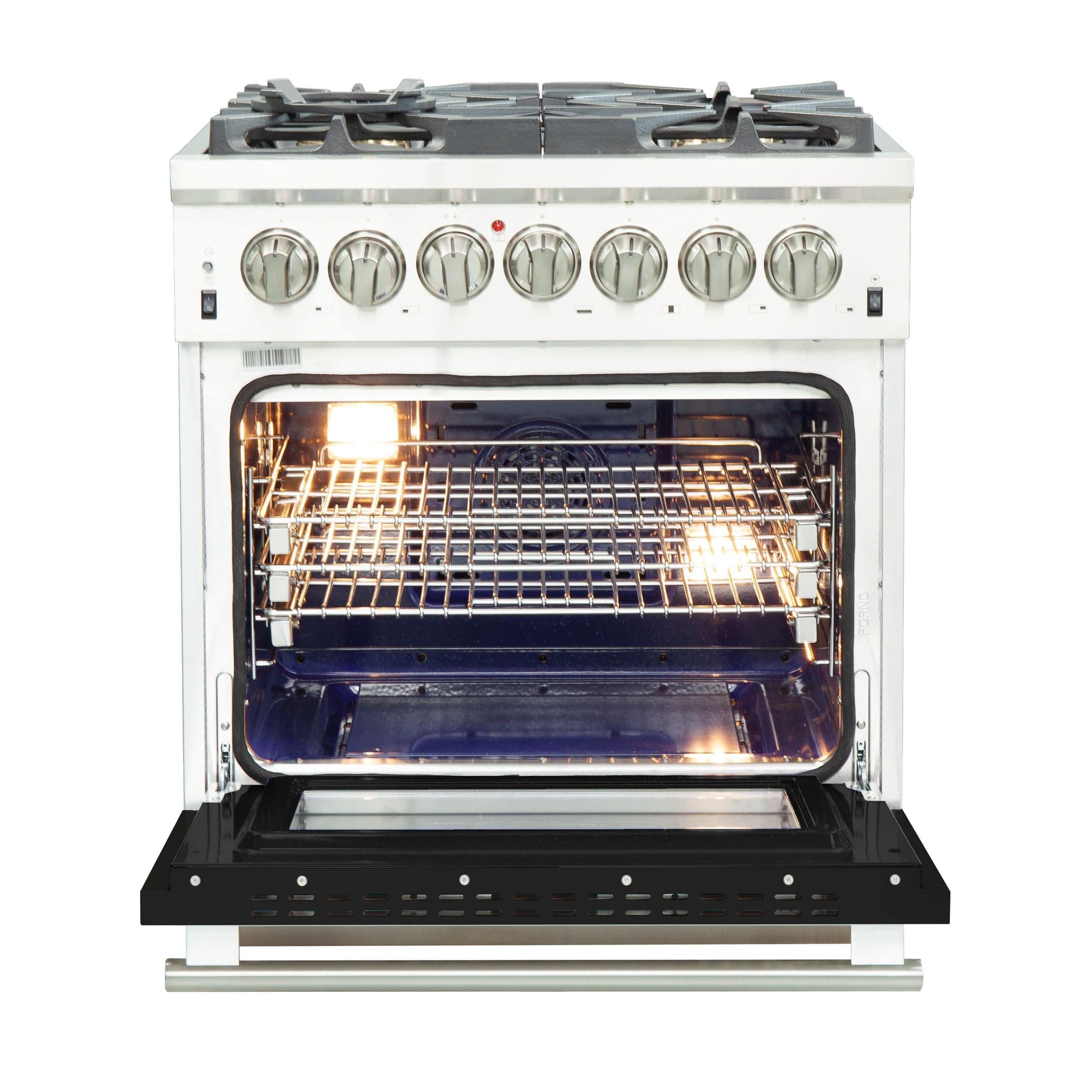 Forno Capriasca 30 Inch Professional Freestanding Dual Fuel Range in Black, FFSGS6187-30BLK I Luxury Appliances Direct