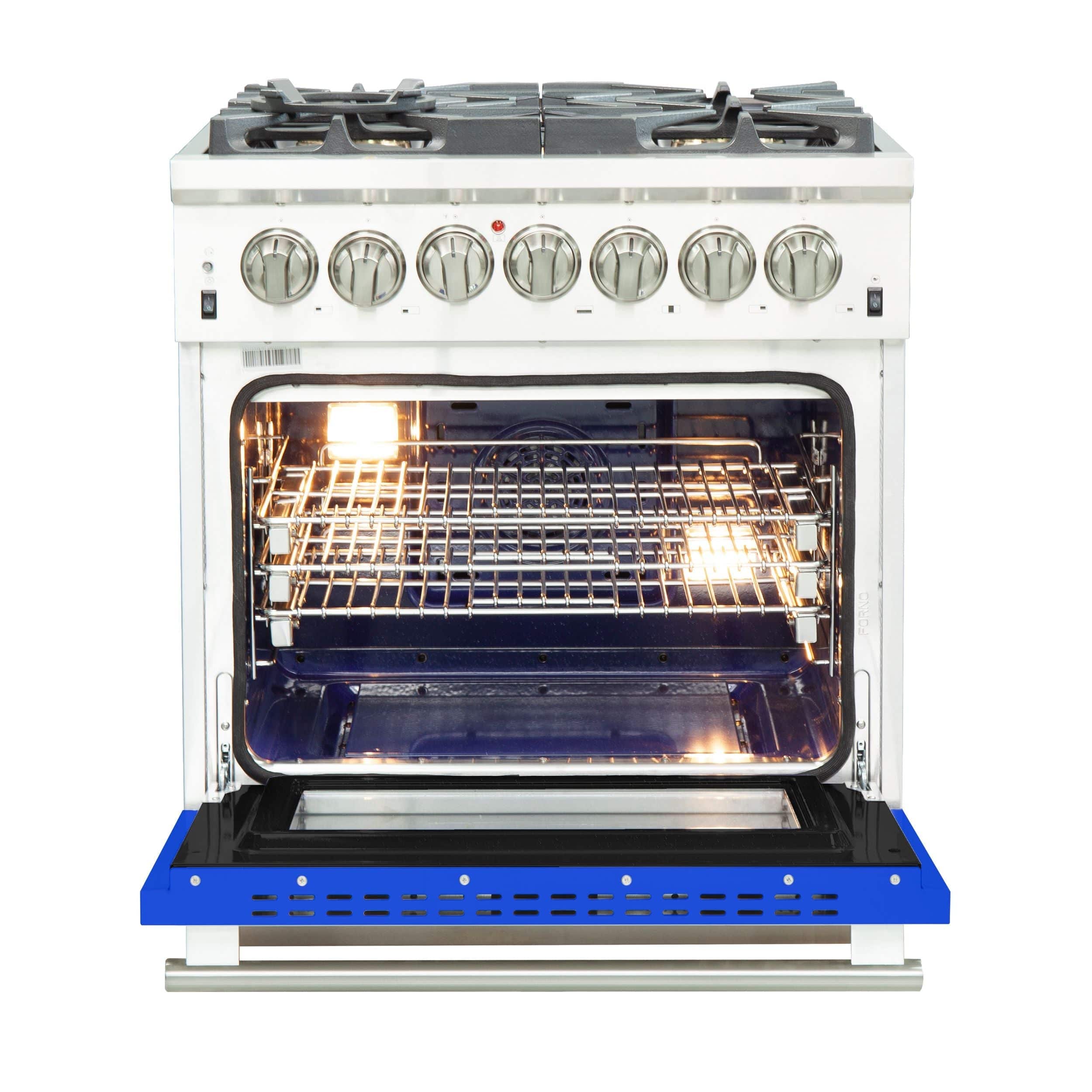Forno Capriasca 30 Inch Professional Freestanding Dual Fuel Range in Blue, FFSGS6187-30BLU I Luxury Appliances Direct