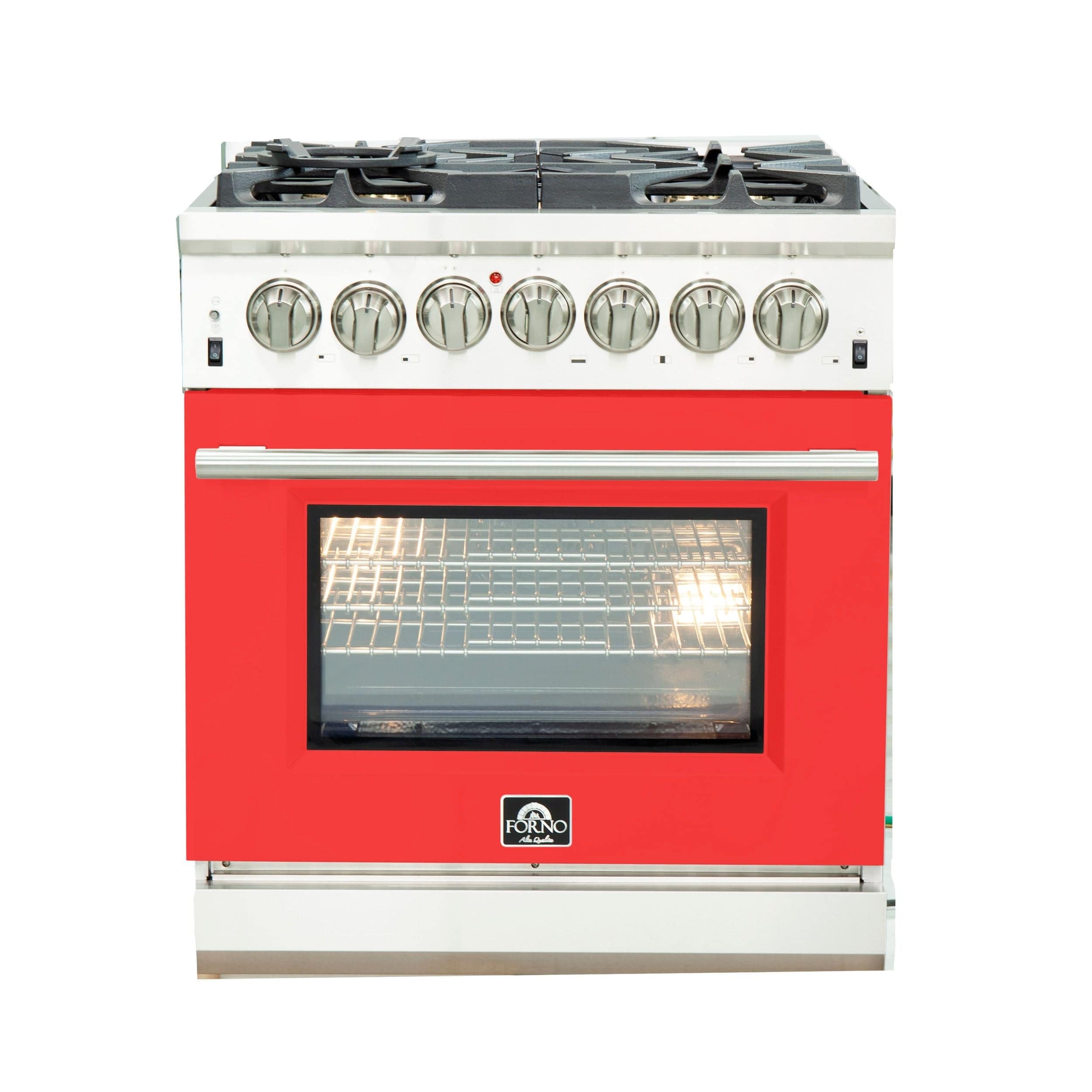 Forno Capriasca 30 Inch Professional Freestanding Dual Fuel Range in Red, FFSGS6187-30RED I Luxury Appliances Direct