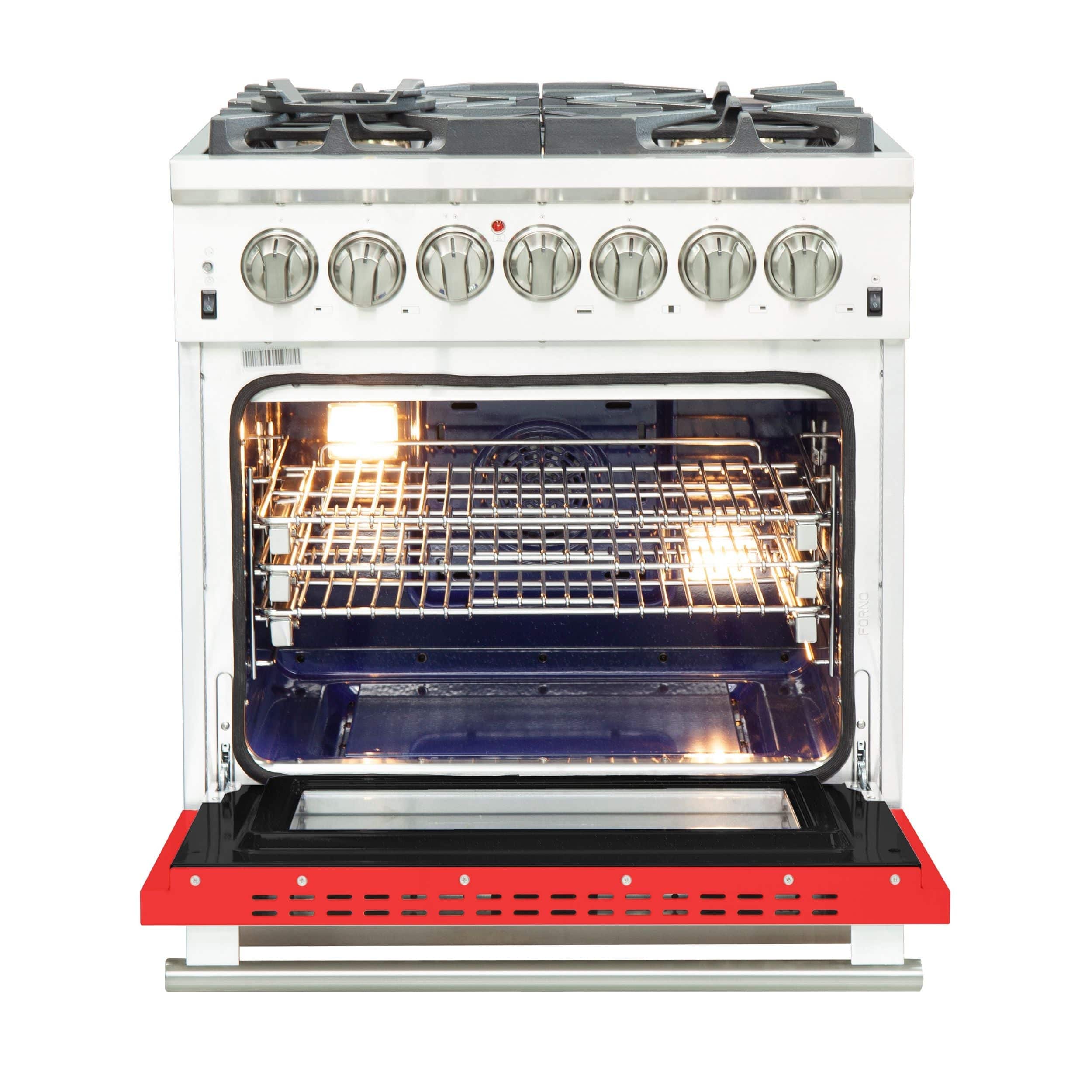 Forno Capriasca 30 Inch Professional Freestanding Dual Fuel Range in Red, FFSGS6187-30RED I Luxury Appliances Direct