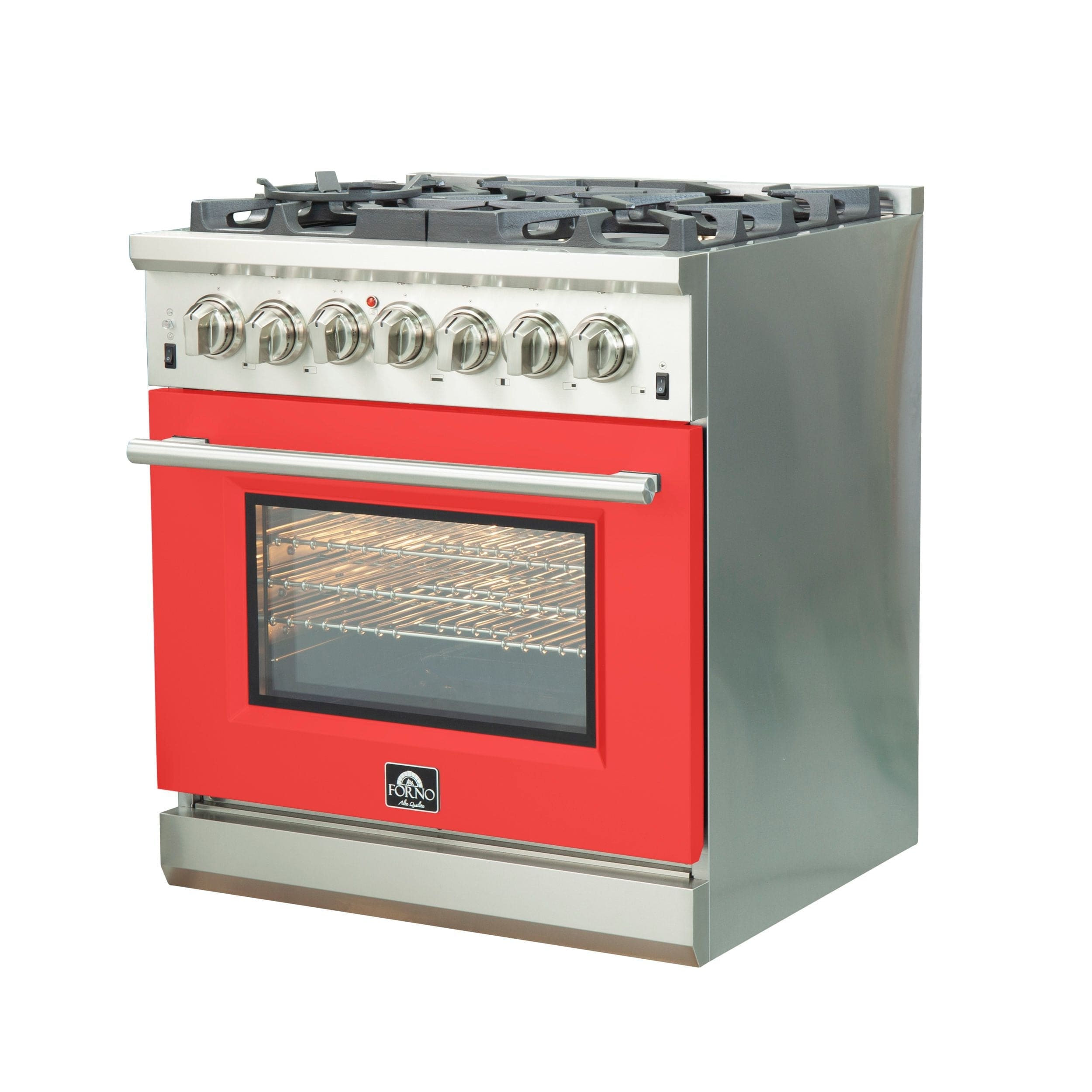 Forno Capriasca 30 Inch Professional Freestanding Dual Fuel Range in Red, FFSGS6187-30RED I Luxury Appliances Direct