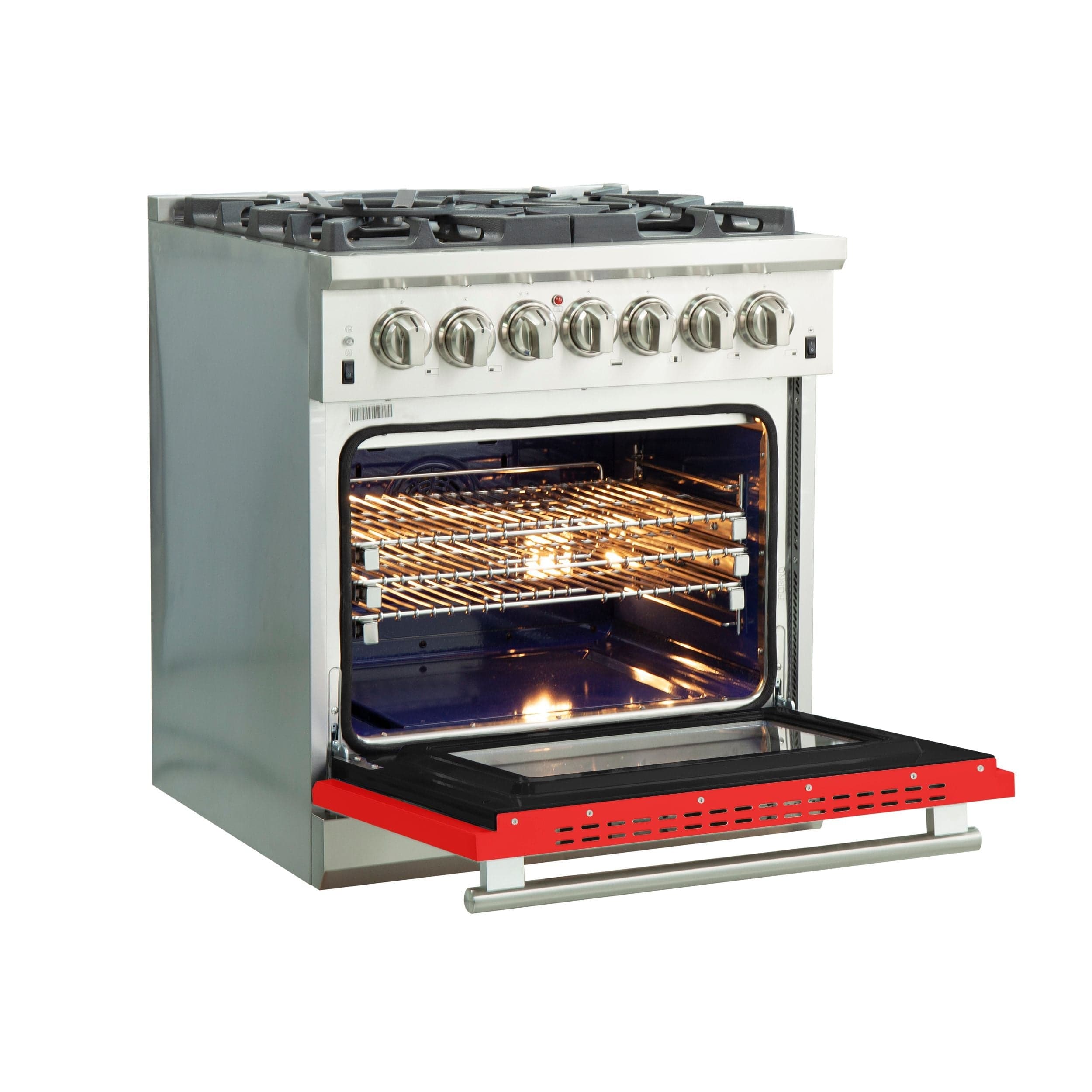 Forno Capriasca 30 Inch Professional Freestanding Dual Fuel Range in Red, FFSGS6187-30RED I Luxury Appliances Direct