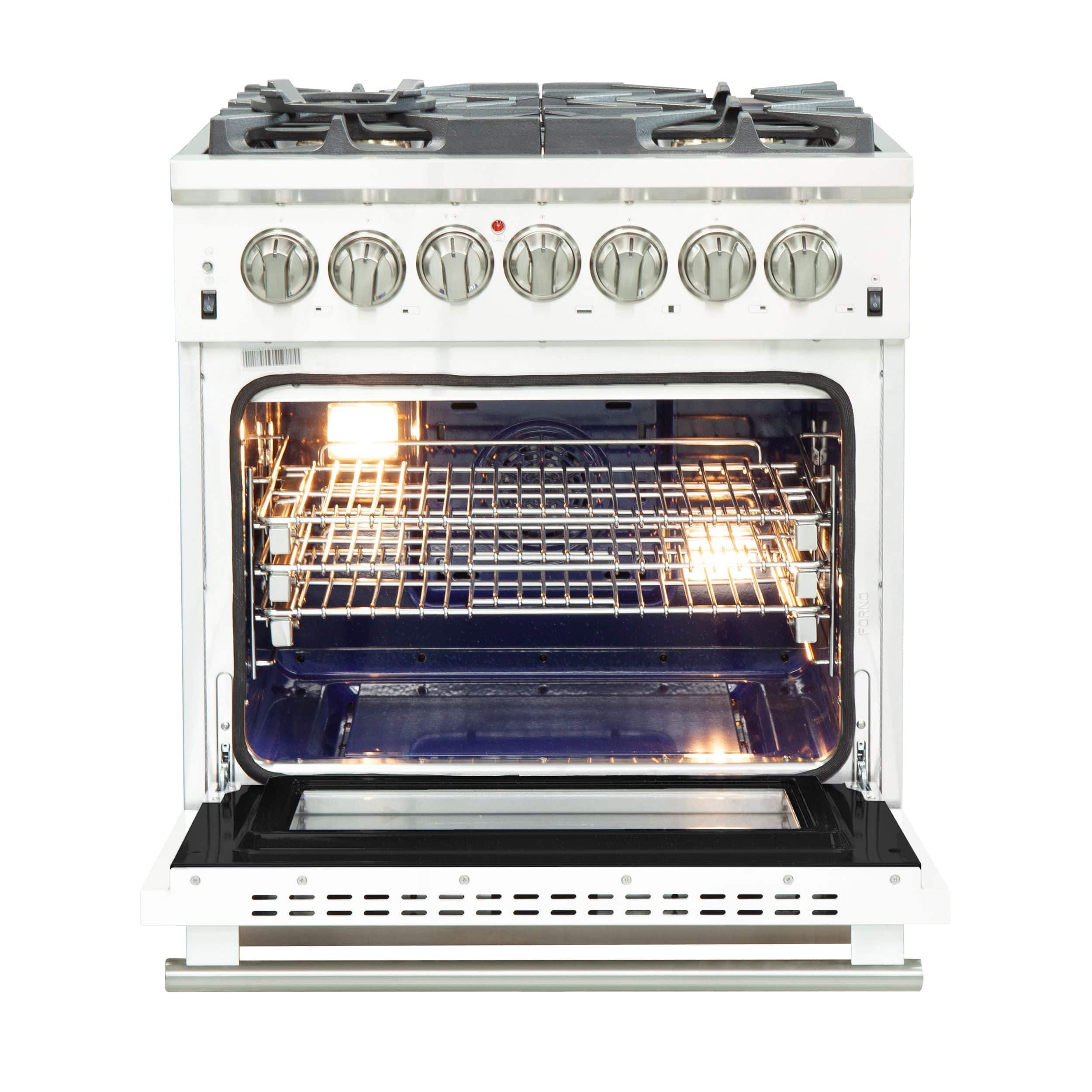 Forno Capriasca 30 Inch Professional Freestanding Dual Fuel Range in White, FFSGS6187-30WHT I Luxury Appliances Direct
