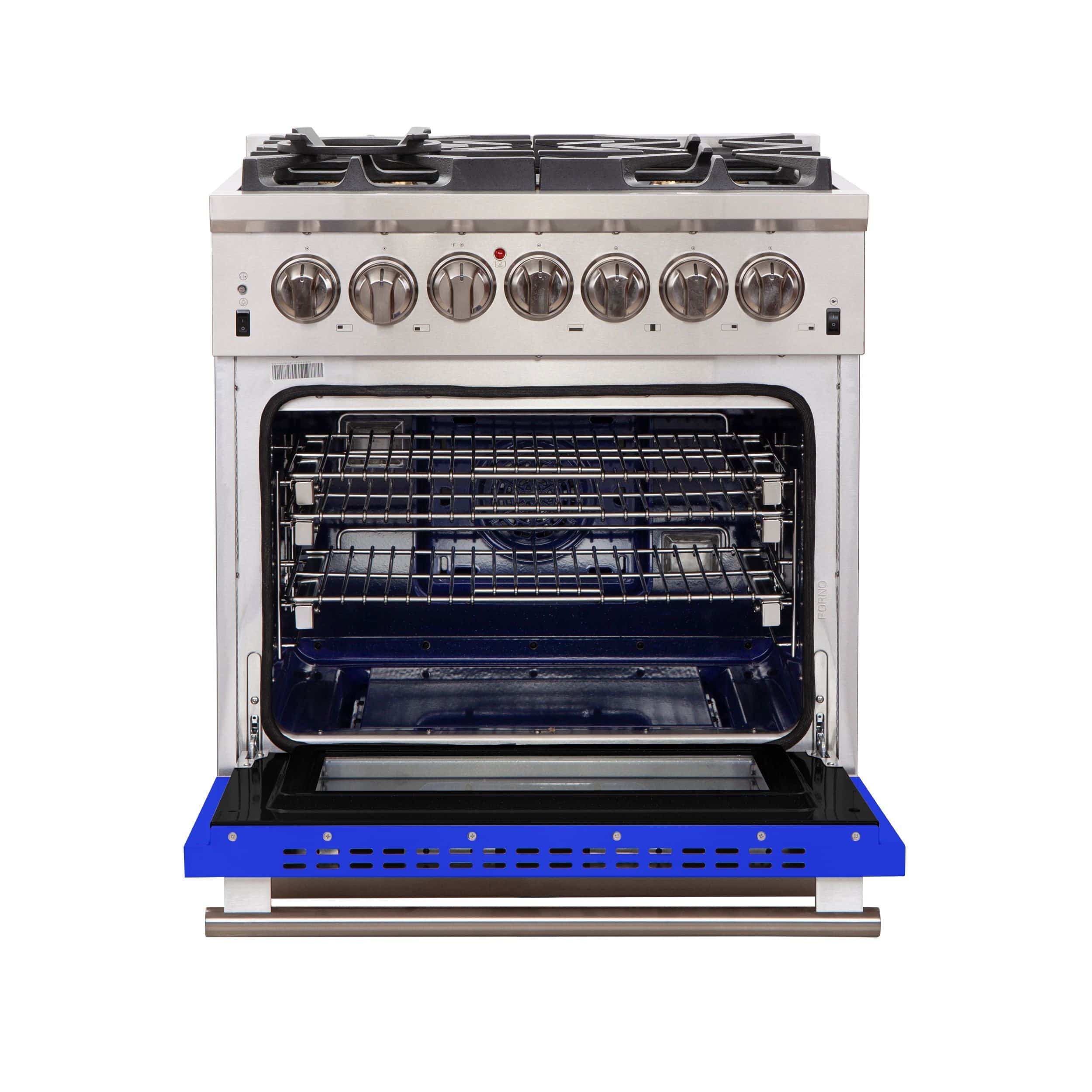 Forno Capriasca 30 Inch Professional Freestanding Gas Range in Blue, FFSGS6260-30BLU I Luxury Appliances Direct