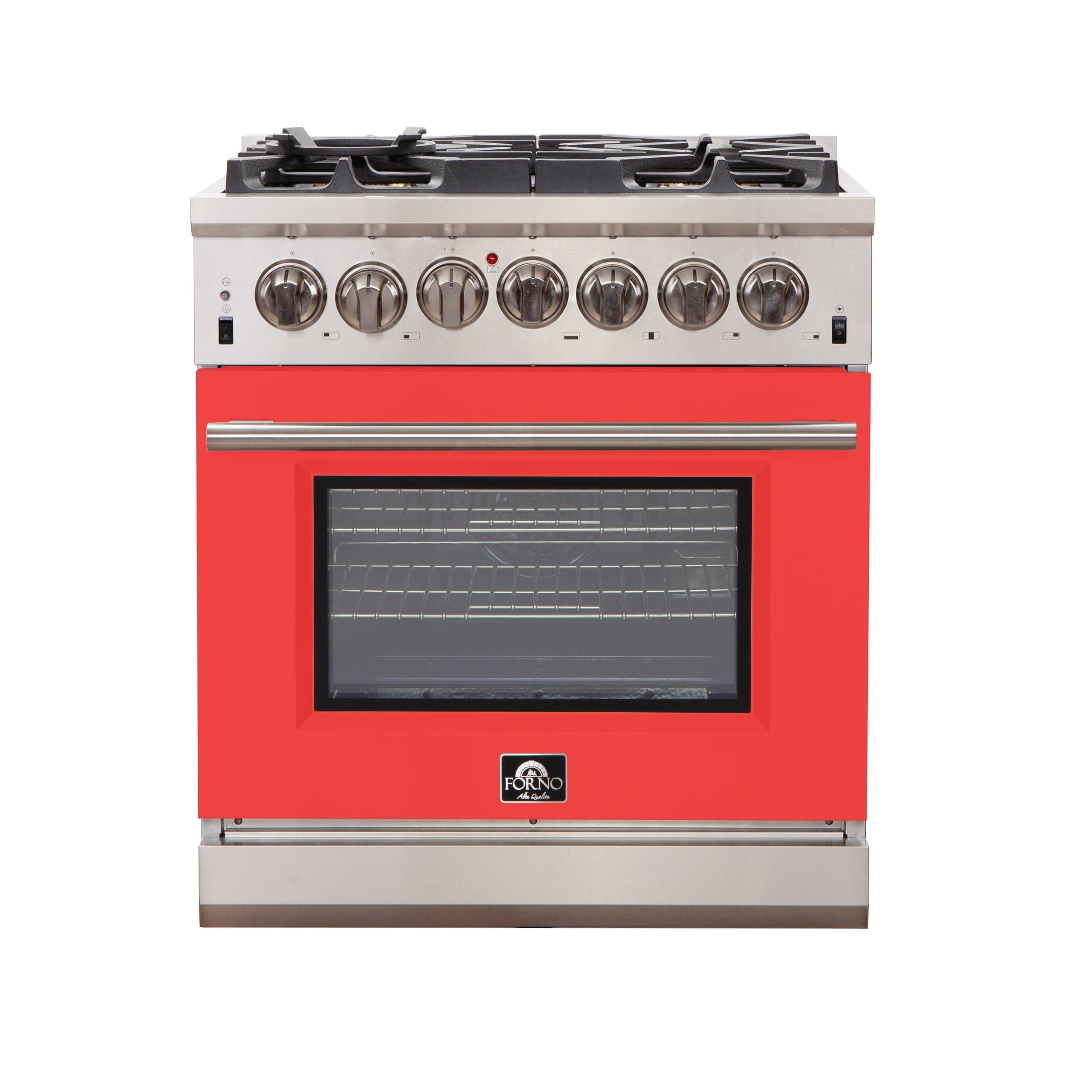 Forno Capriasca 30 Inch Professional Freestanding Gas Range in Red, FFSGS6260-30RED I Luxury Appliances Direct