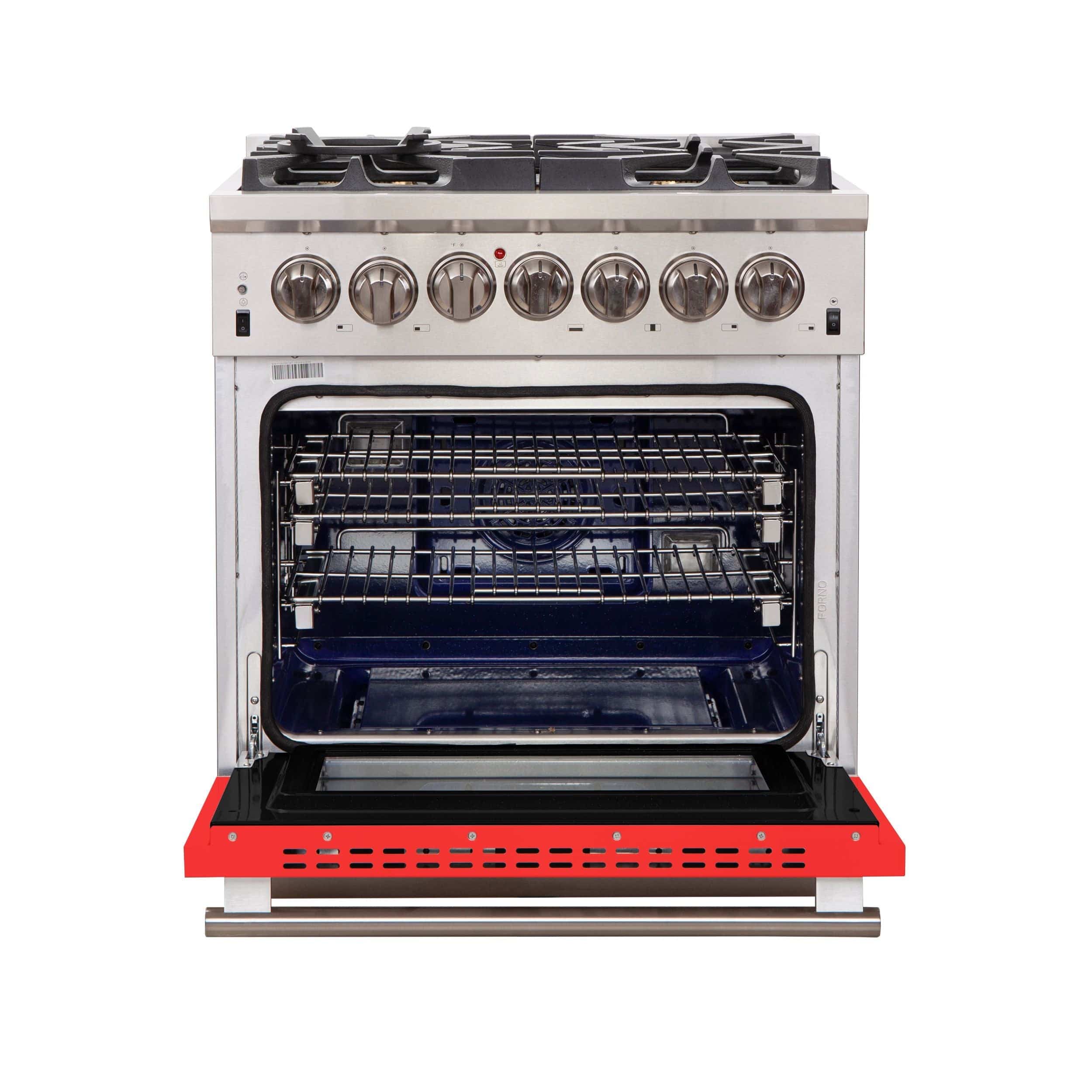 Forno Capriasca 30 Inch Professional Freestanding Gas Range in Red, FFSGS6260-30RED I Luxury Appliances Direct