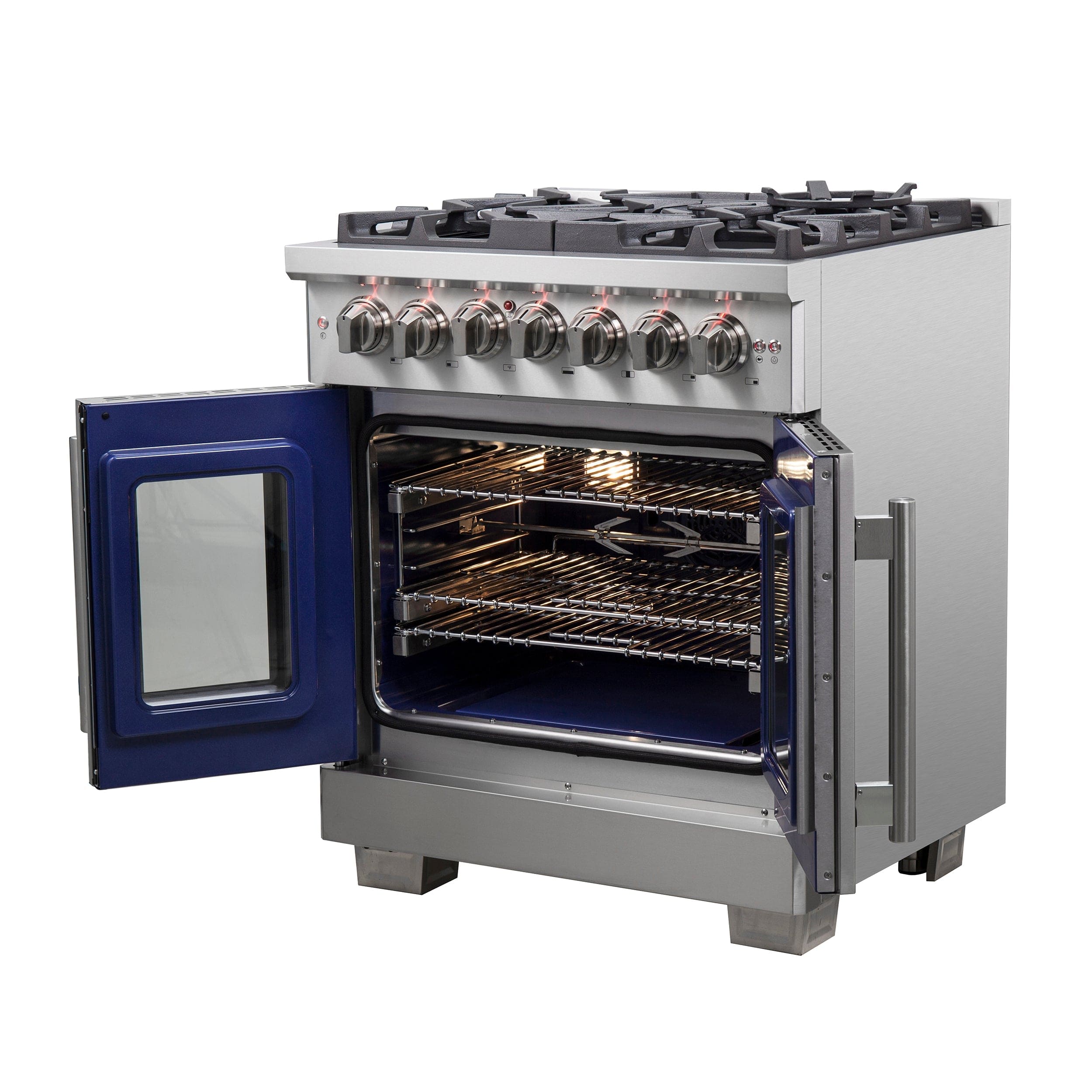 Forno Capriasca 30" Professional Gas Burner, Electric Oven Range With French Door And 5 Sealed Burners, FFSGS6387-30 I Luxury Appliances Direct