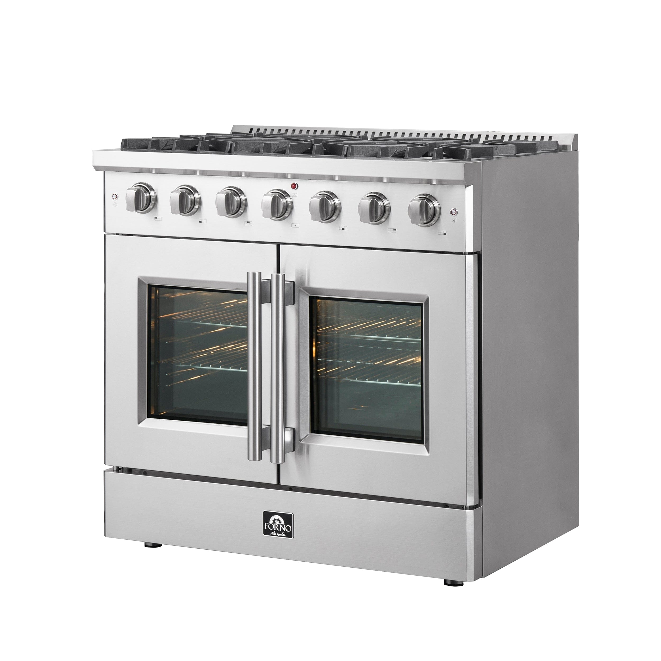 Forno Galiano 36" Freestanding Gas Range with French Door in Stainless Steel, FFSGS6444-36 I Luxury Appliances Direct