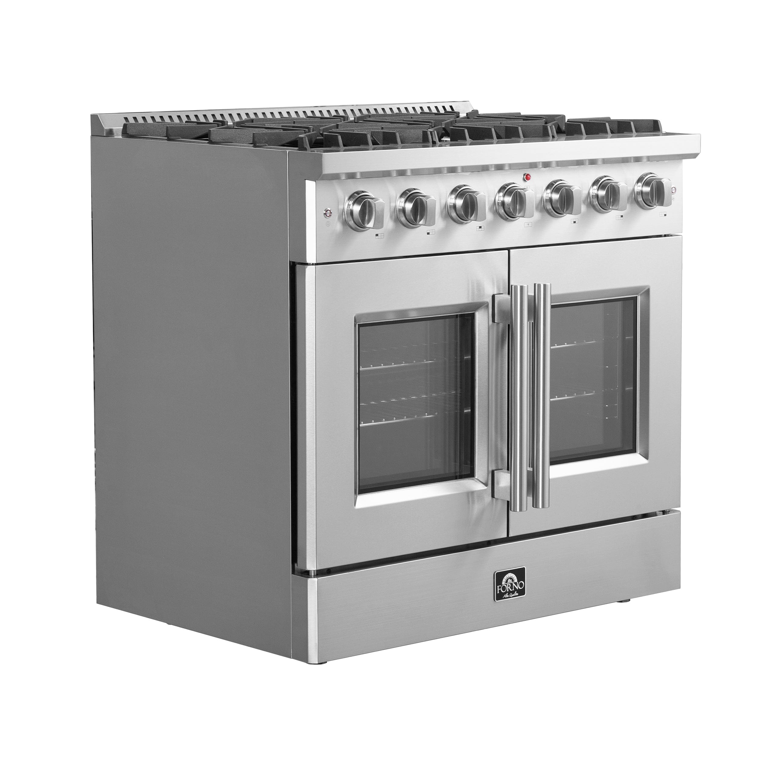 Forno Galiano 36" Freestanding Gas Range with French Door in Stainless Steel, FFSGS6444-36 I Luxury Appliances Direct