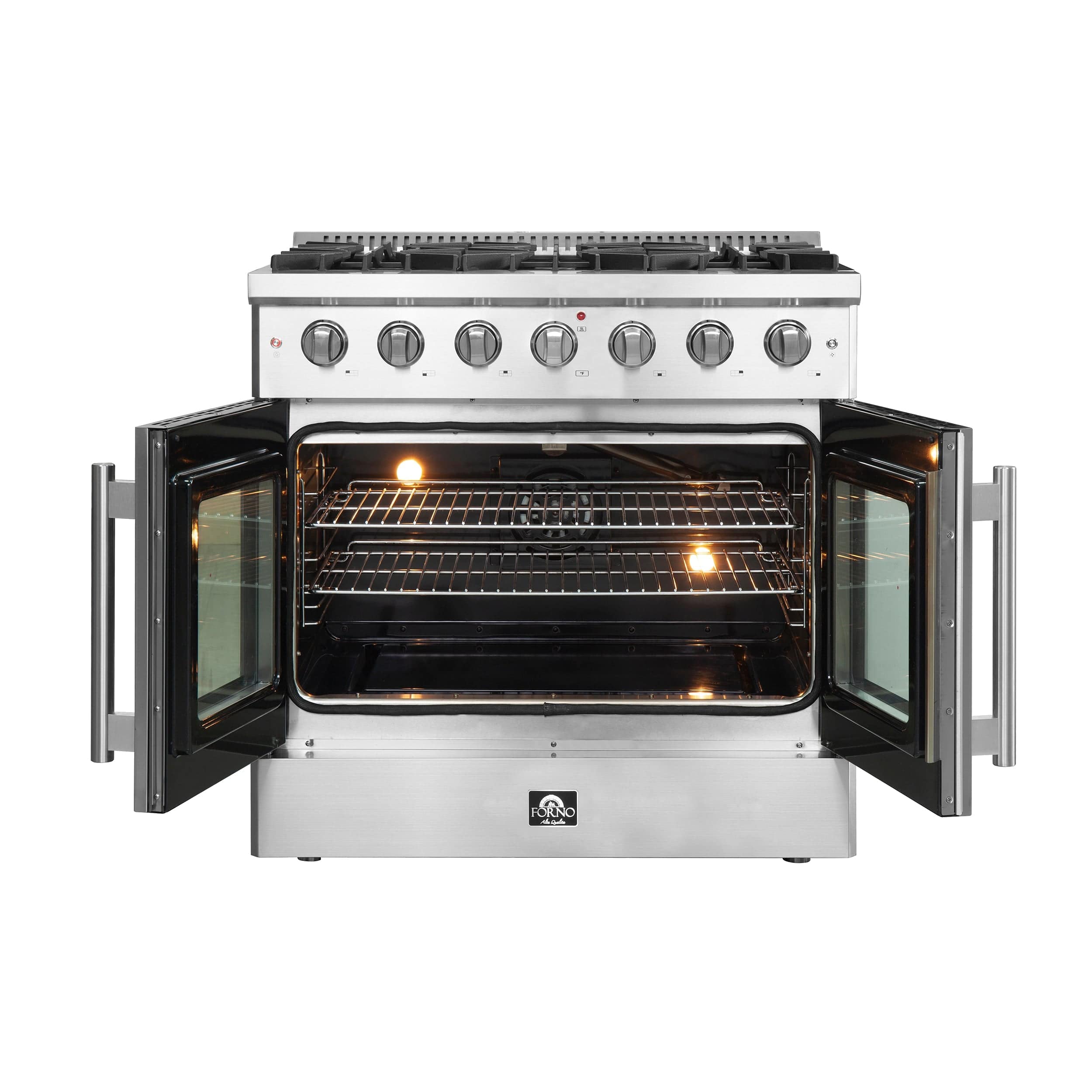 Forno Galiano 36" Freestanding Gas Range with French Door in Stainless Steel, FFSGS6444-36 I Luxury Appliances Direct