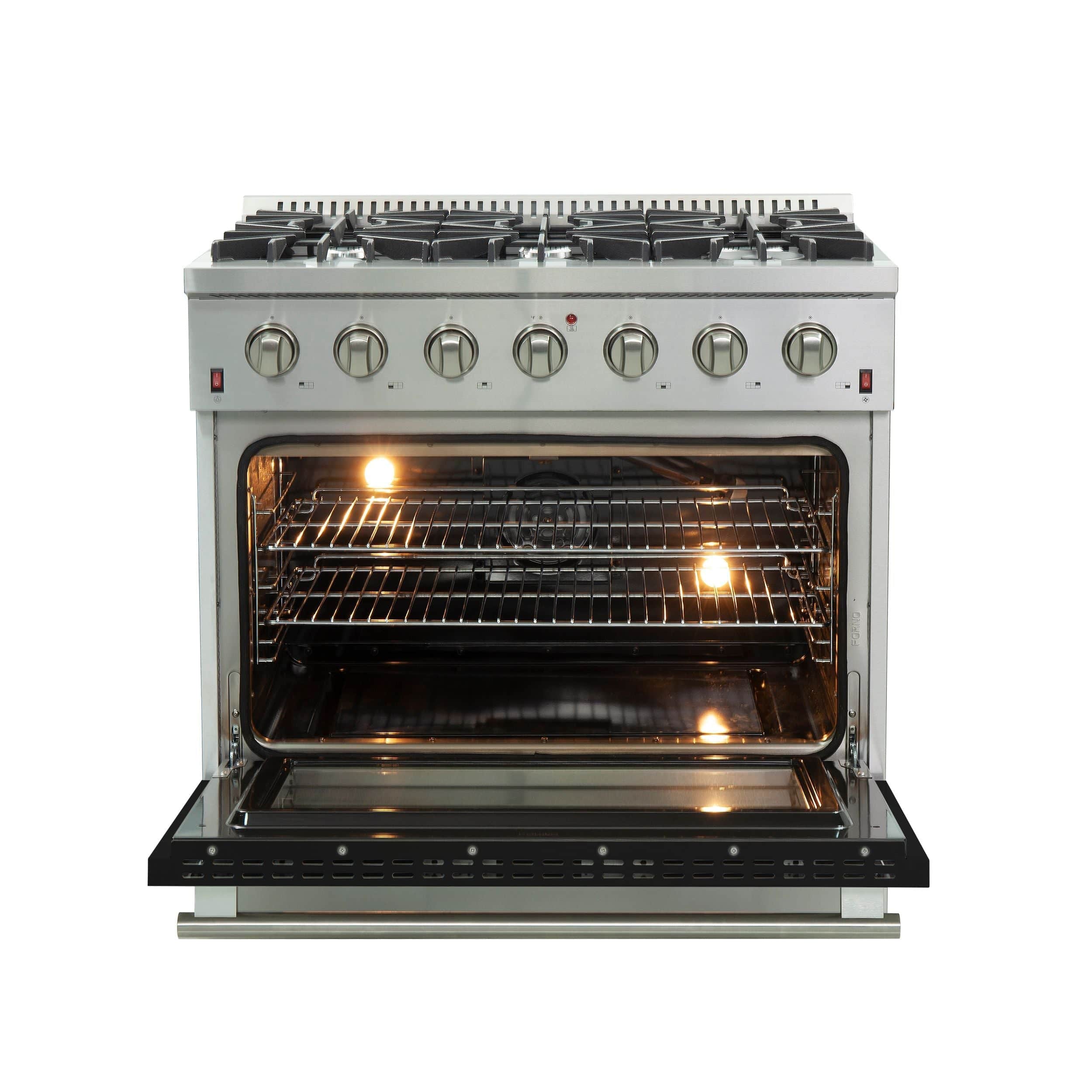 Forno 36 Inch Galiano Professional Freestanding Gas Range in Black, FFSGS6244-36BLK I Luxury Appliances Direct
