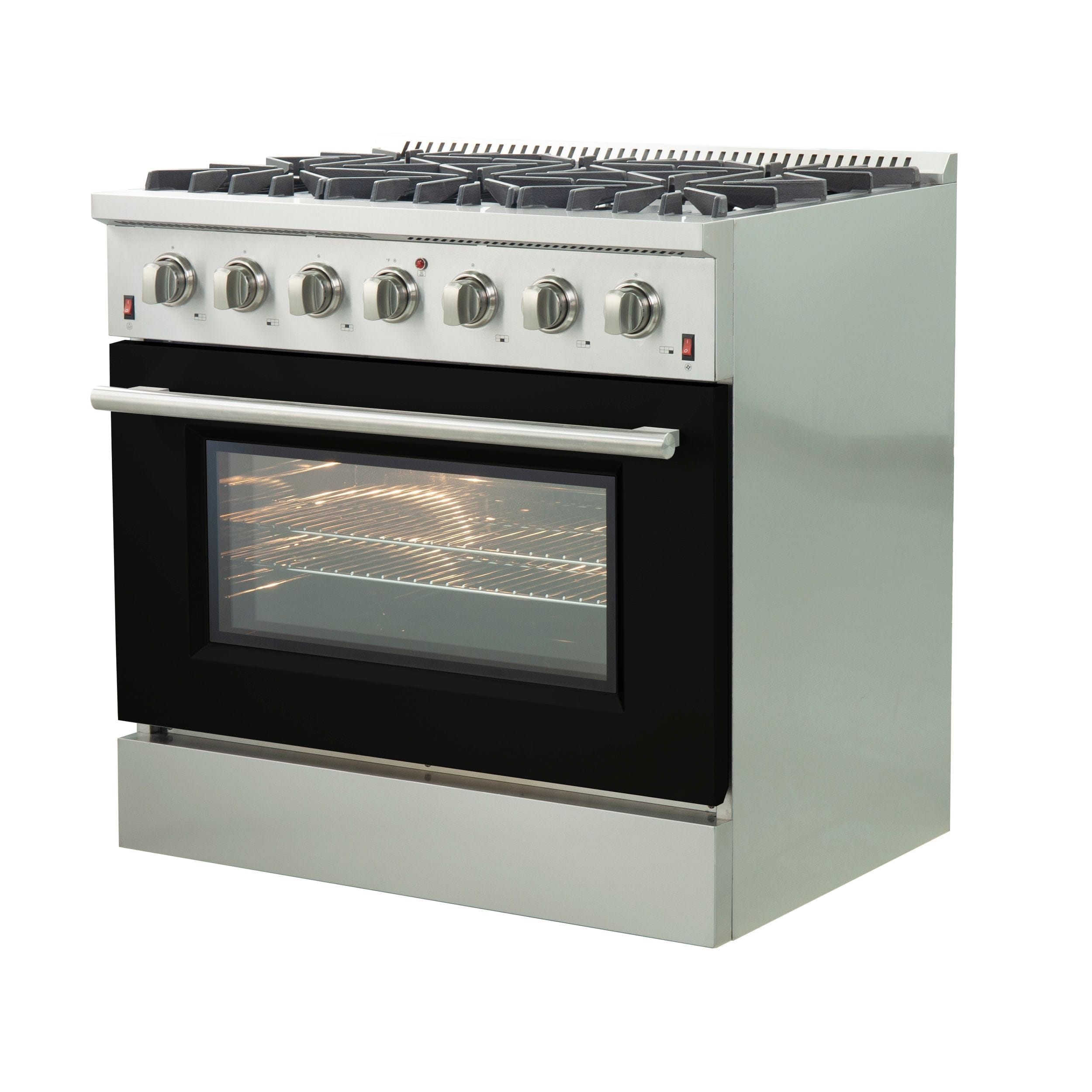 Forno 36 Inch Galiano Professional Freestanding Gas Range in Black, FFSGS6244-36BLK I Luxury Appliances Direct