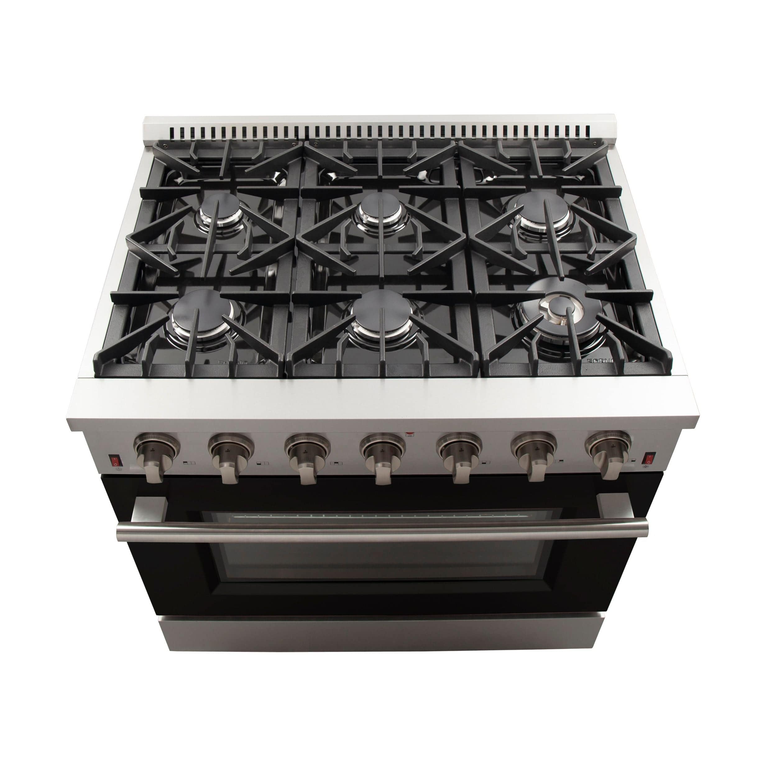Forno 36 Inch Galiano Professional Freestanding Gas Range in Black, FFSGS6244-36BLK I Luxury Appliances Direct