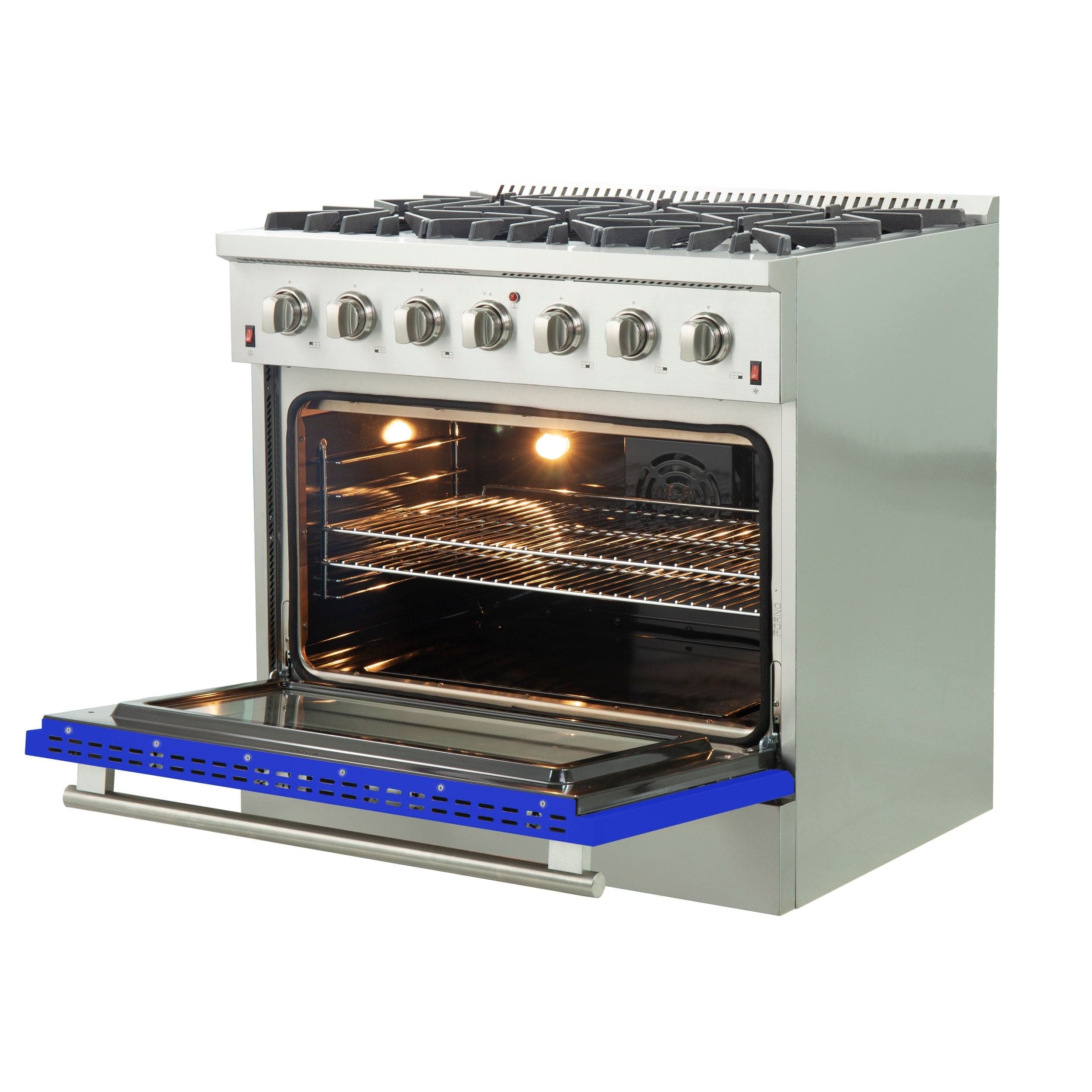 Forno 36 Inch Galiano Professional Freestanding Gas Range in Blue, FFSGS6244-36BLU I Luxury Appliances Direct
