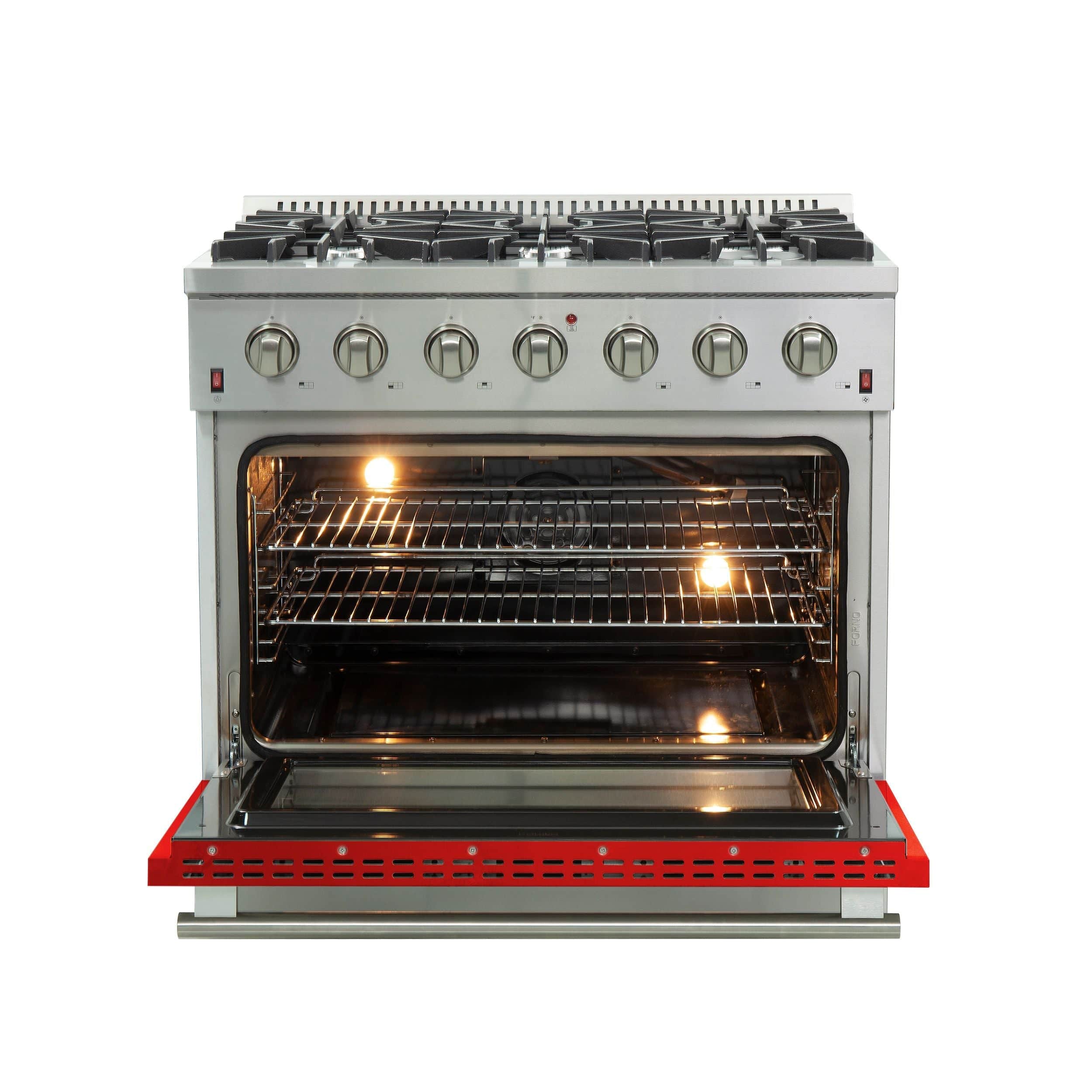 Forno 36 Inch Galiano Professional Freestanding Gas Range in Red, FFSGS6244-36RED I Luxury Appliances Direct