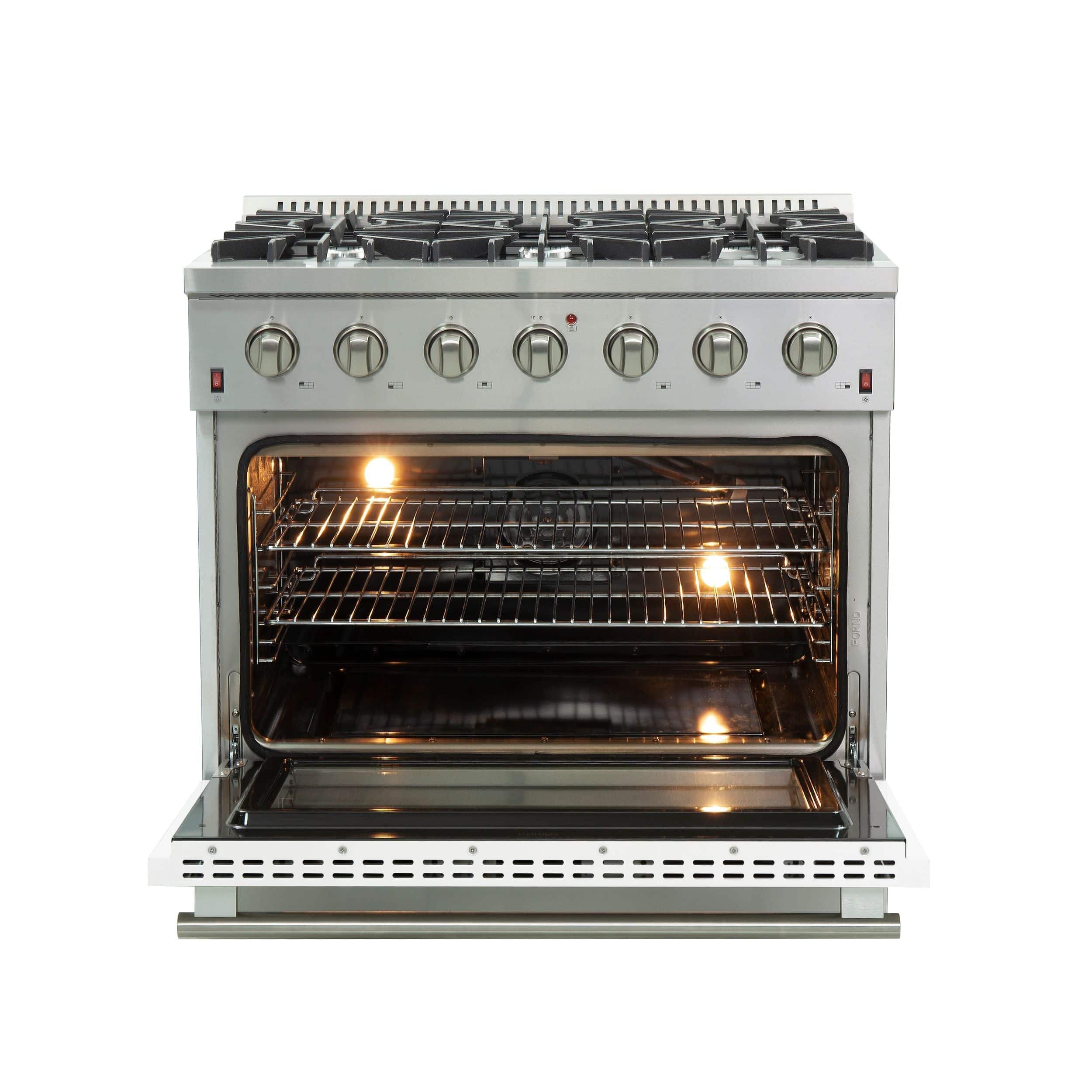 Forno 36 Inch Galiano Professional Freestanding Gas Range in White, FFSGS6244-36WHT I Luxury Appliances Direct