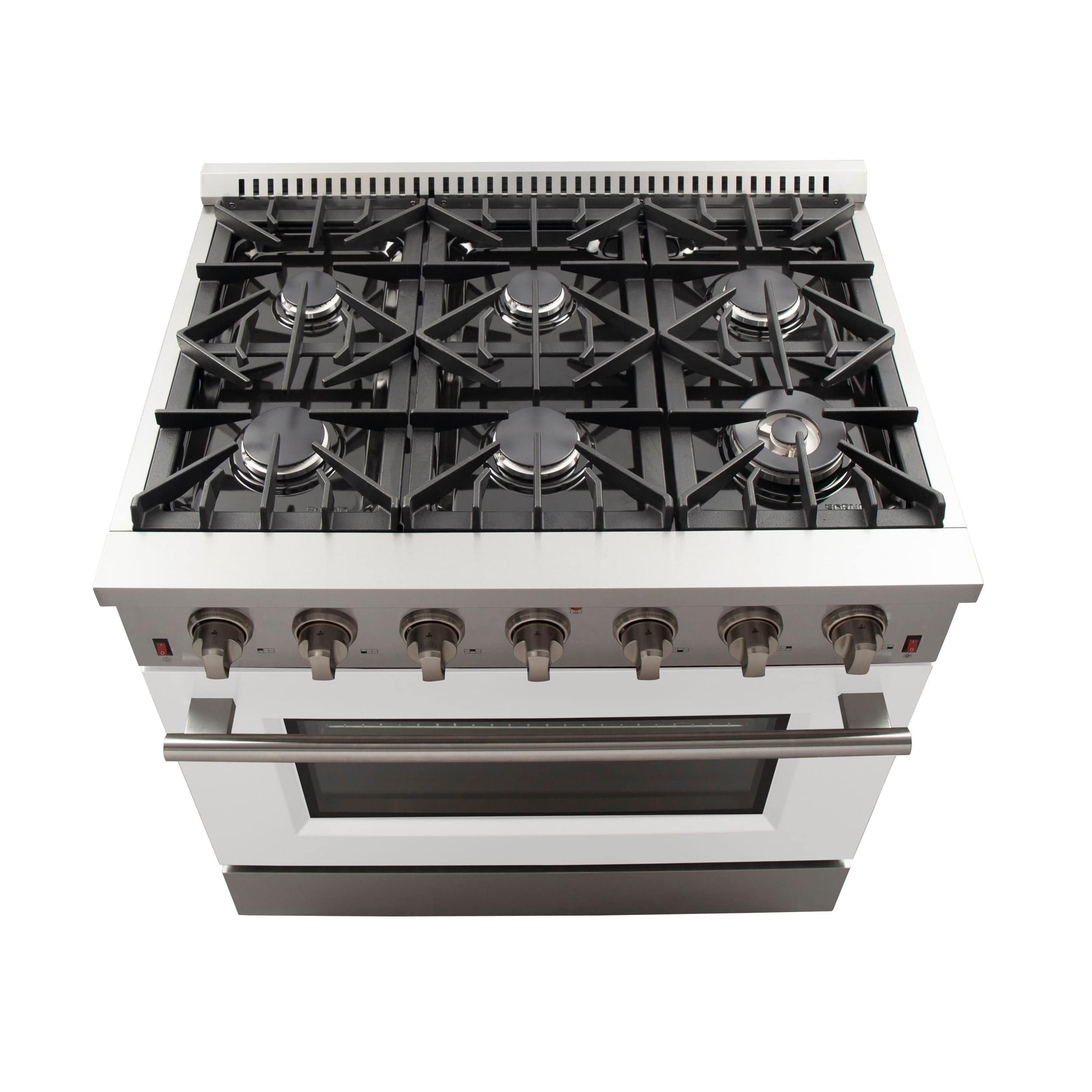 Forno 36 Inch Galiano Professional Freestanding Gas Range in White, FFSGS6244-36WHT I Luxury Appliances Direct
