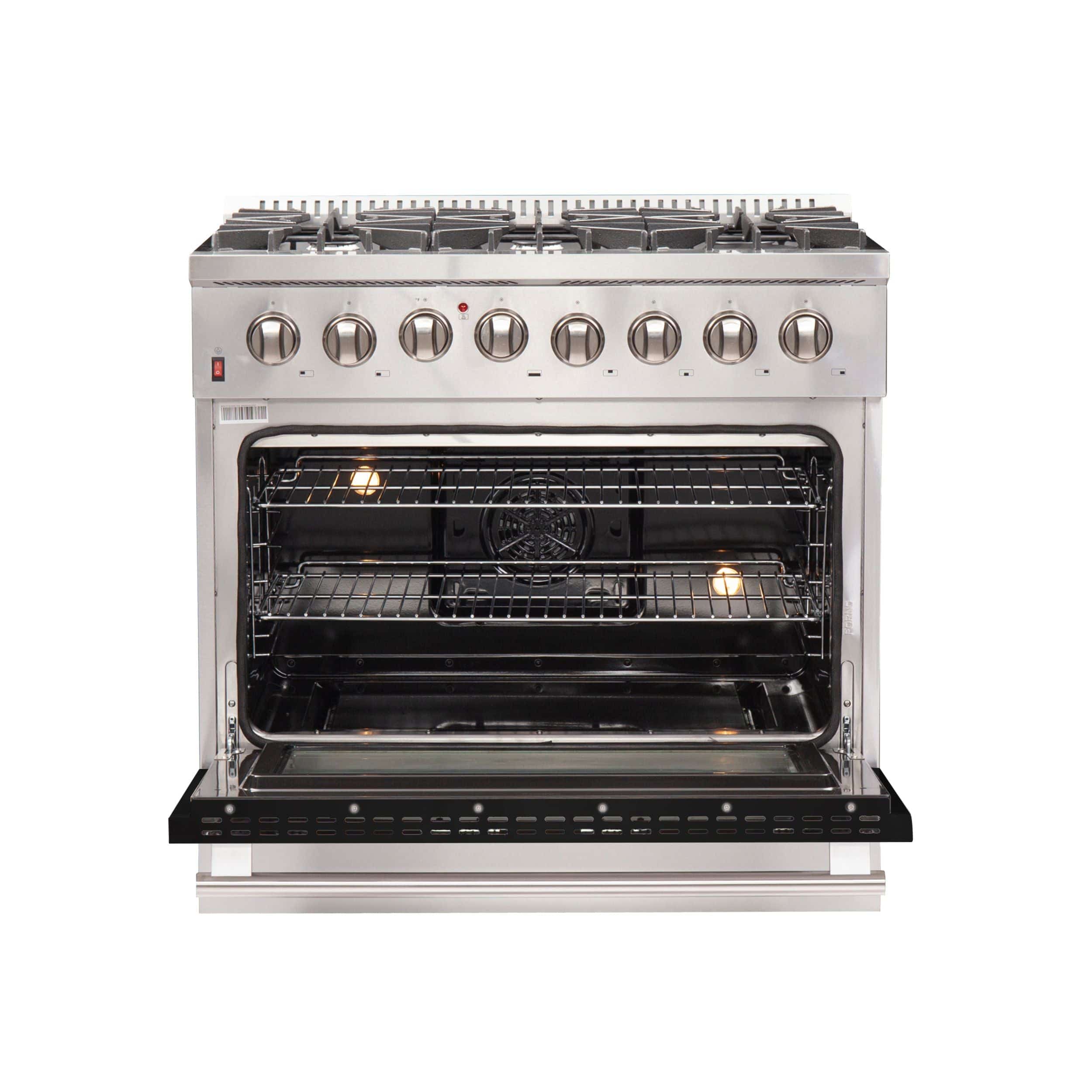 Forno Galiano 36 Inch Professional Freestanding Dual Fuel Range in Black, FFSGS6156-36BLK I Luxury Appliances Direct