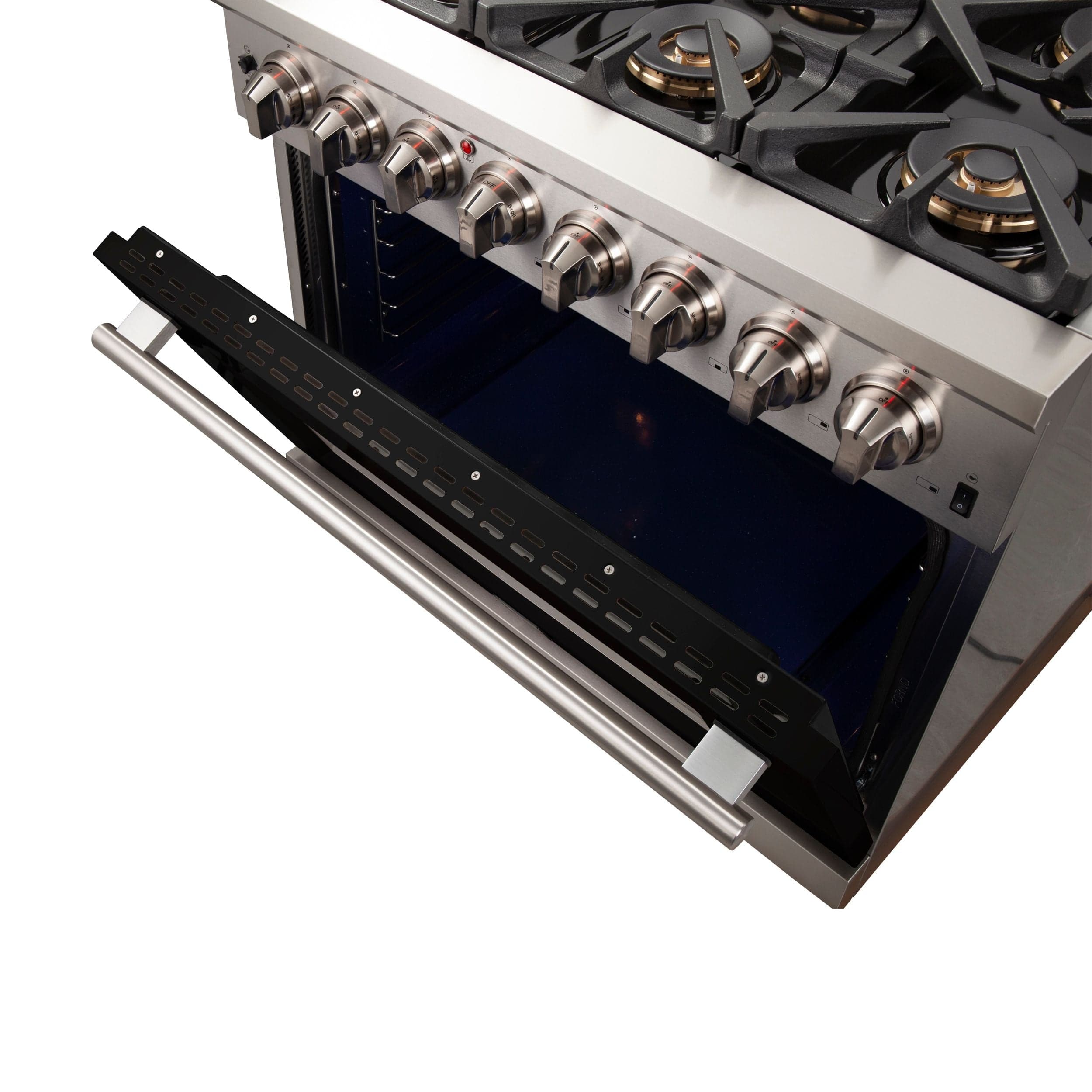 Forno Capriasca 36 Inch Professional Freestanding Dual Fuel Range in Black, FFSGS6187-36BLK I Luxury Appliances Direct
