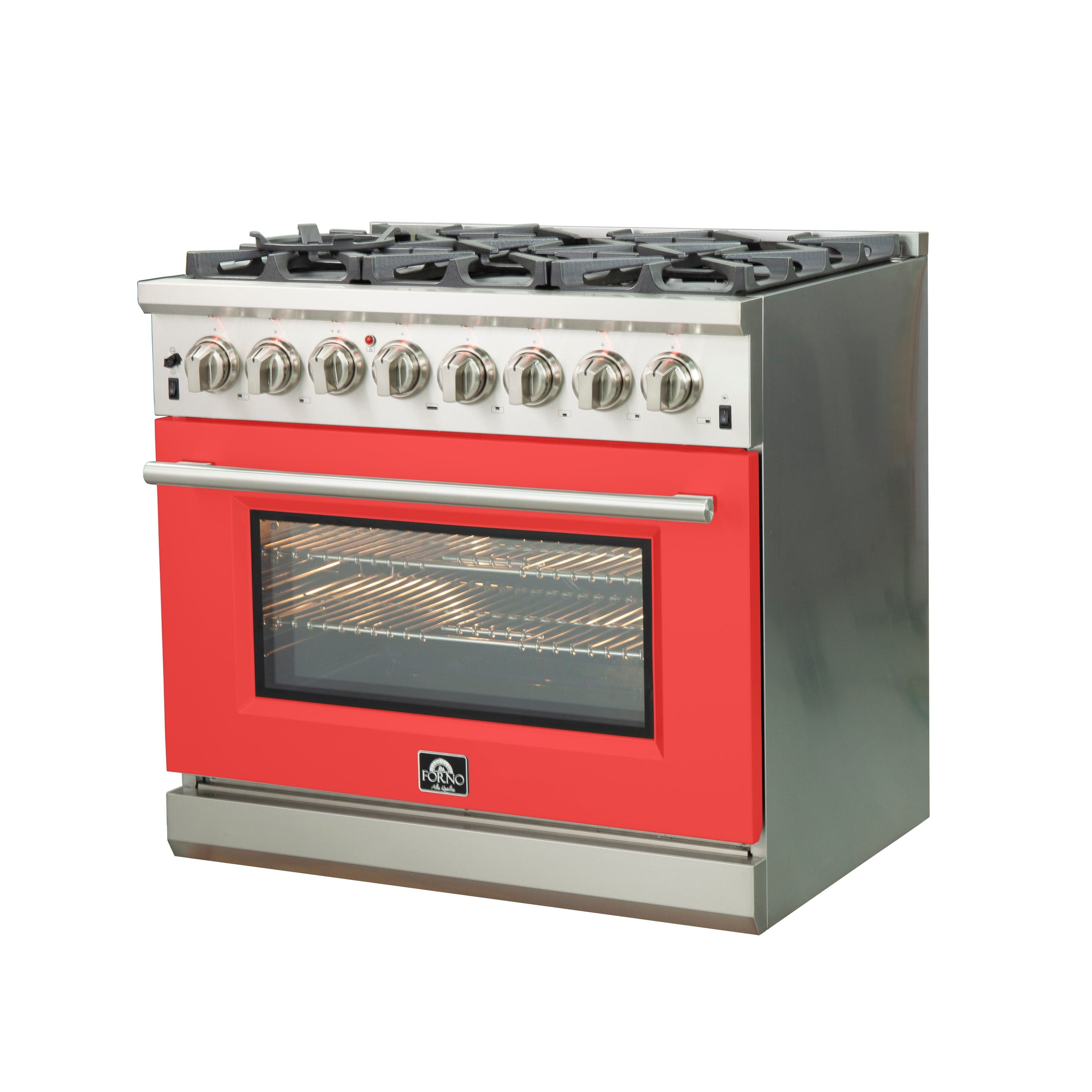 Forno Capriasca 36 Inch Professional Freestanding Dual Fuel Range in Red, FFSGS6187-36RED I Luxury Appliances Direct
