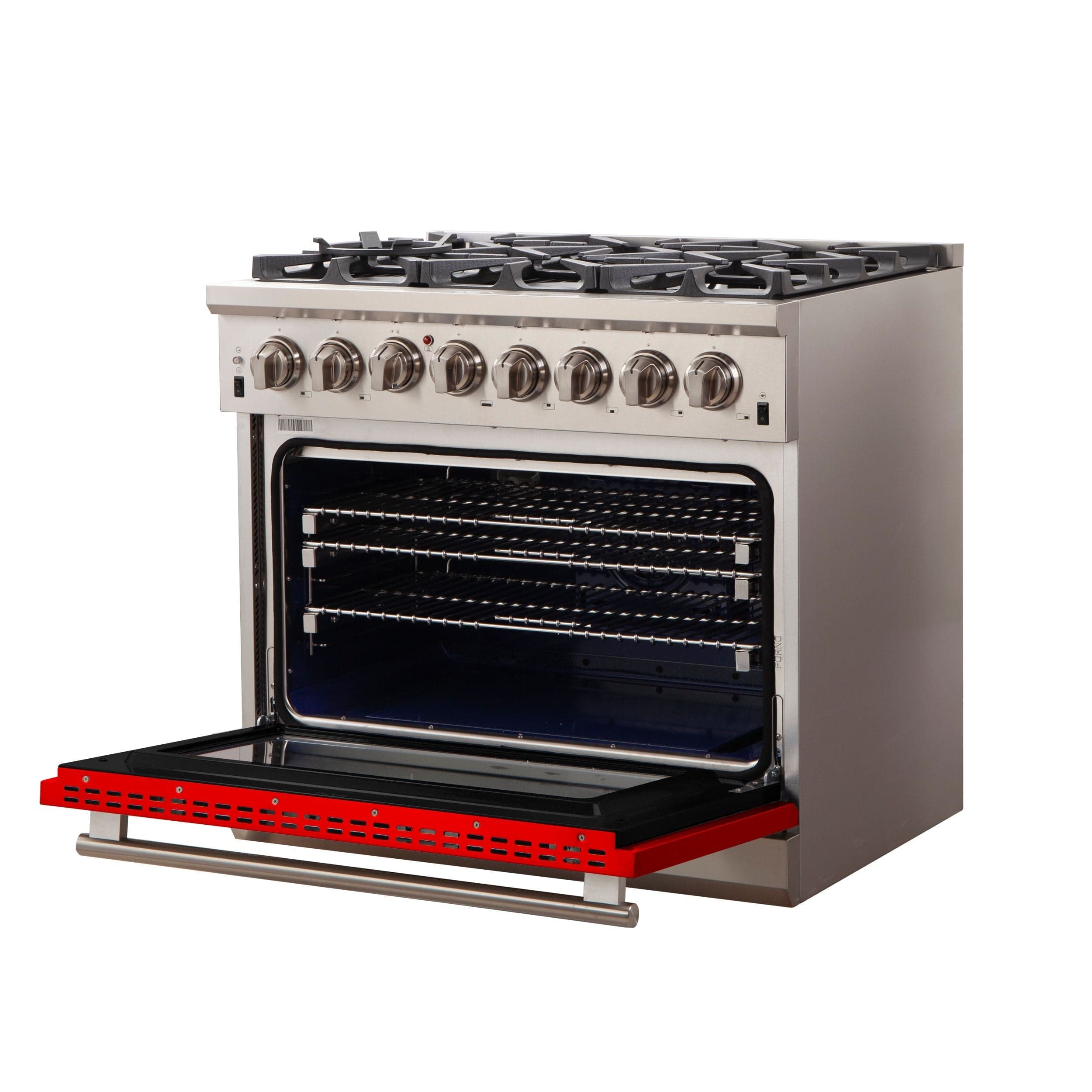 Forno Capriasca 36 Inch Professional Freestanding Dual Fuel Range in Red, FFSGS6187-36RED I Luxury Appliances Direct