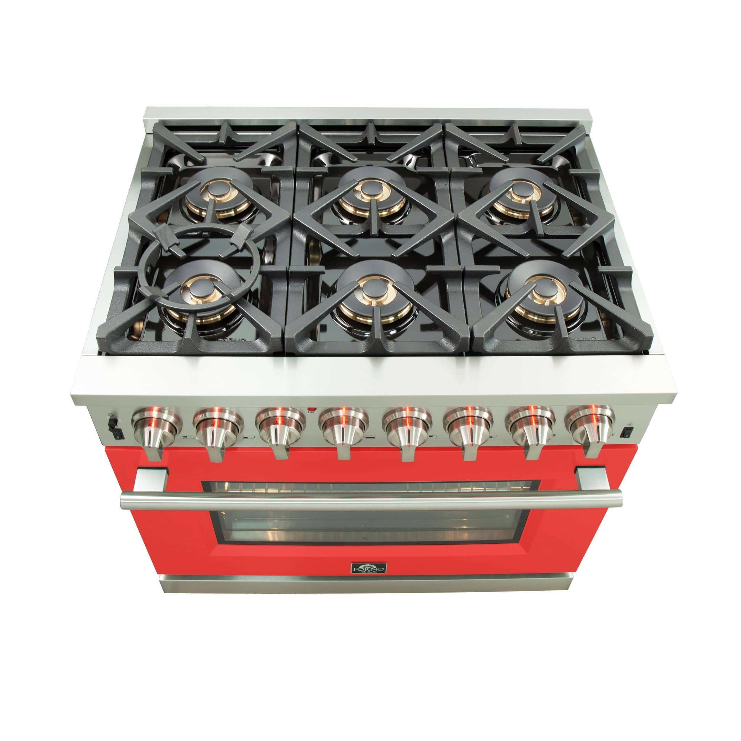 Forno Capriasca 36 Inch Professional Freestanding Dual Fuel Range in Red, FFSGS6187-36RED I Luxury Appliances Direct