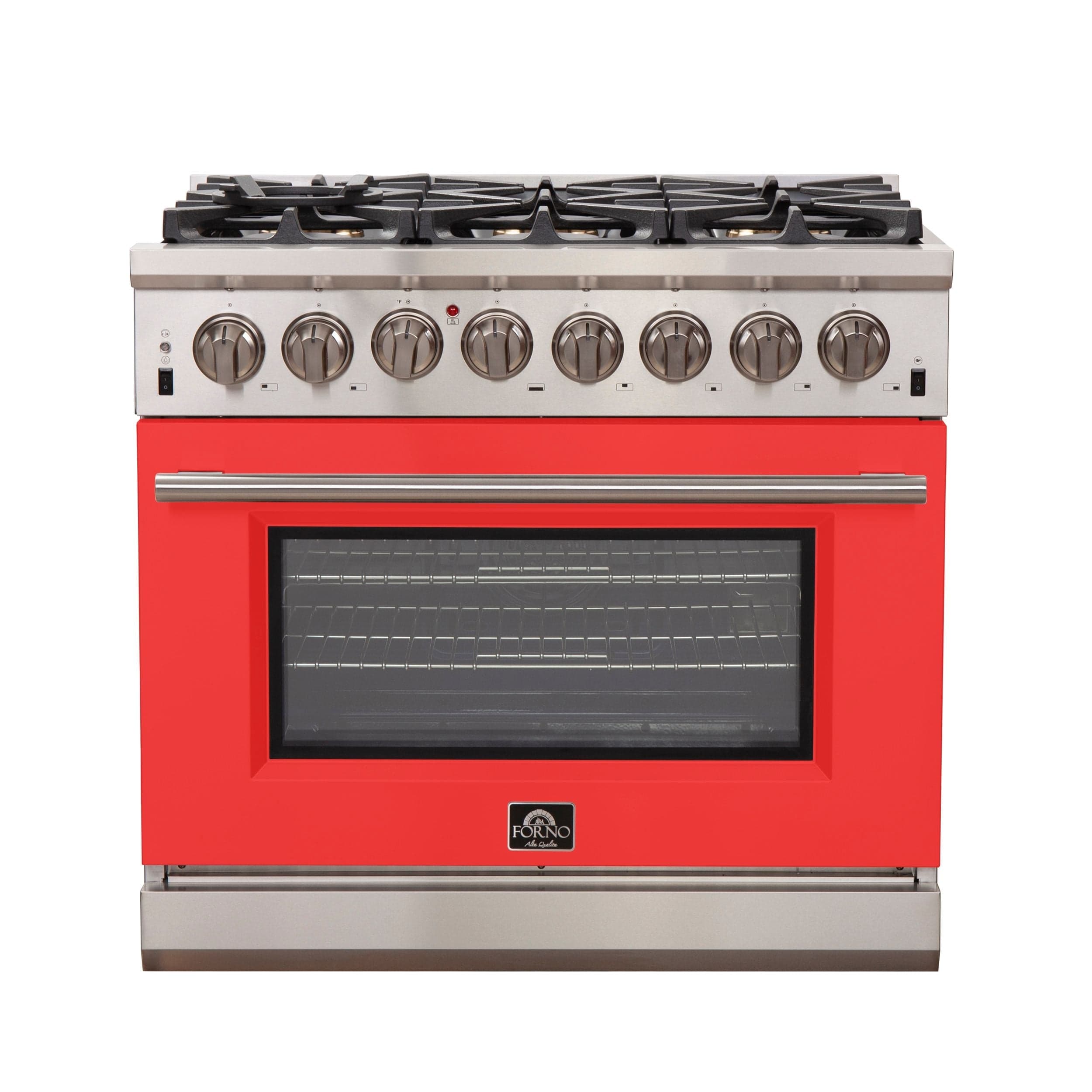 Forno Capriasca 36 Inch Professional Freestanding Dual Fuel Range in Red, FFSGS6187-36RED I Luxury Appliances Direct