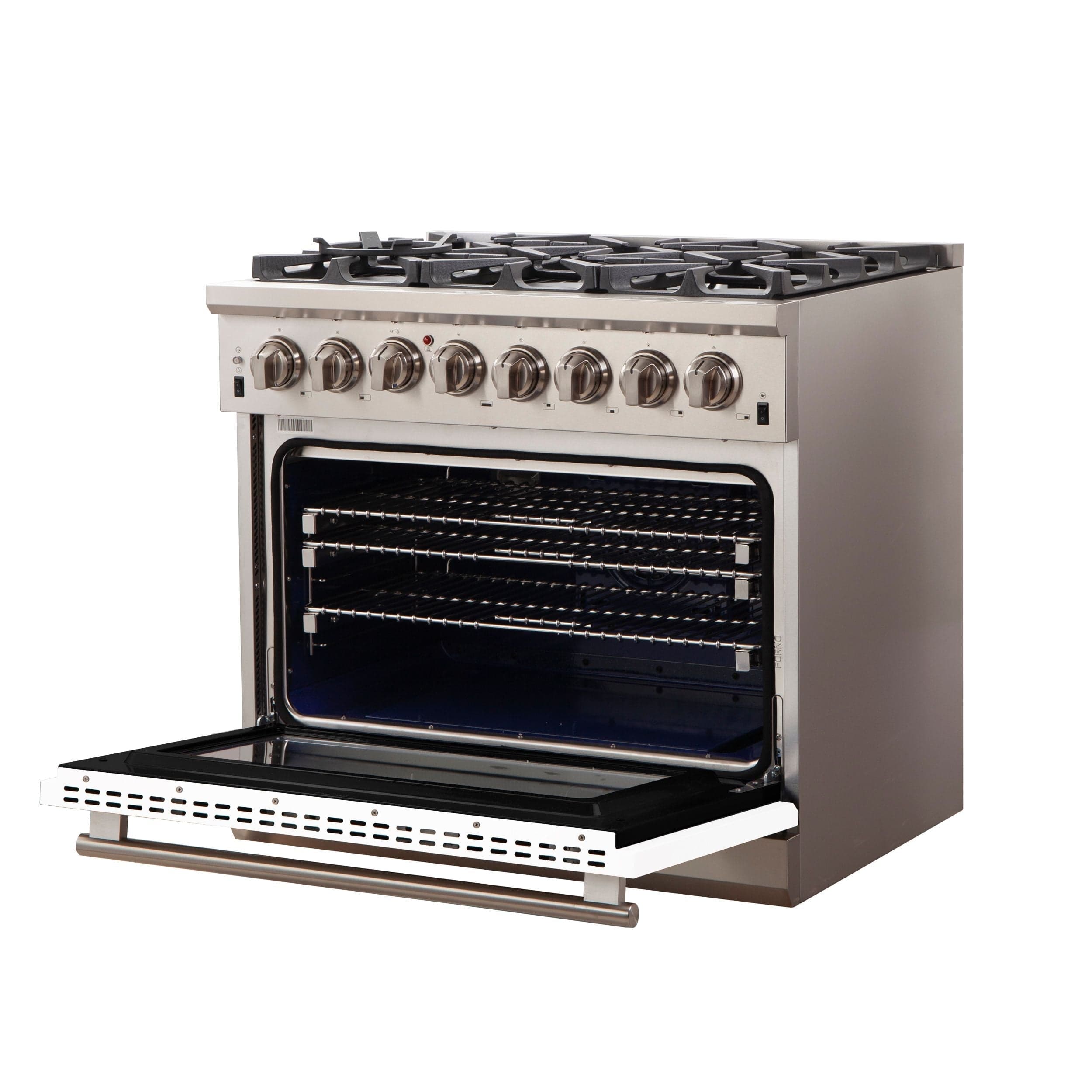 Forno Capriasca 36 Inch Professional Freestanding Dual Fuel Range in White, FFSGS6187-36WHT I Luxury Appliances Direct