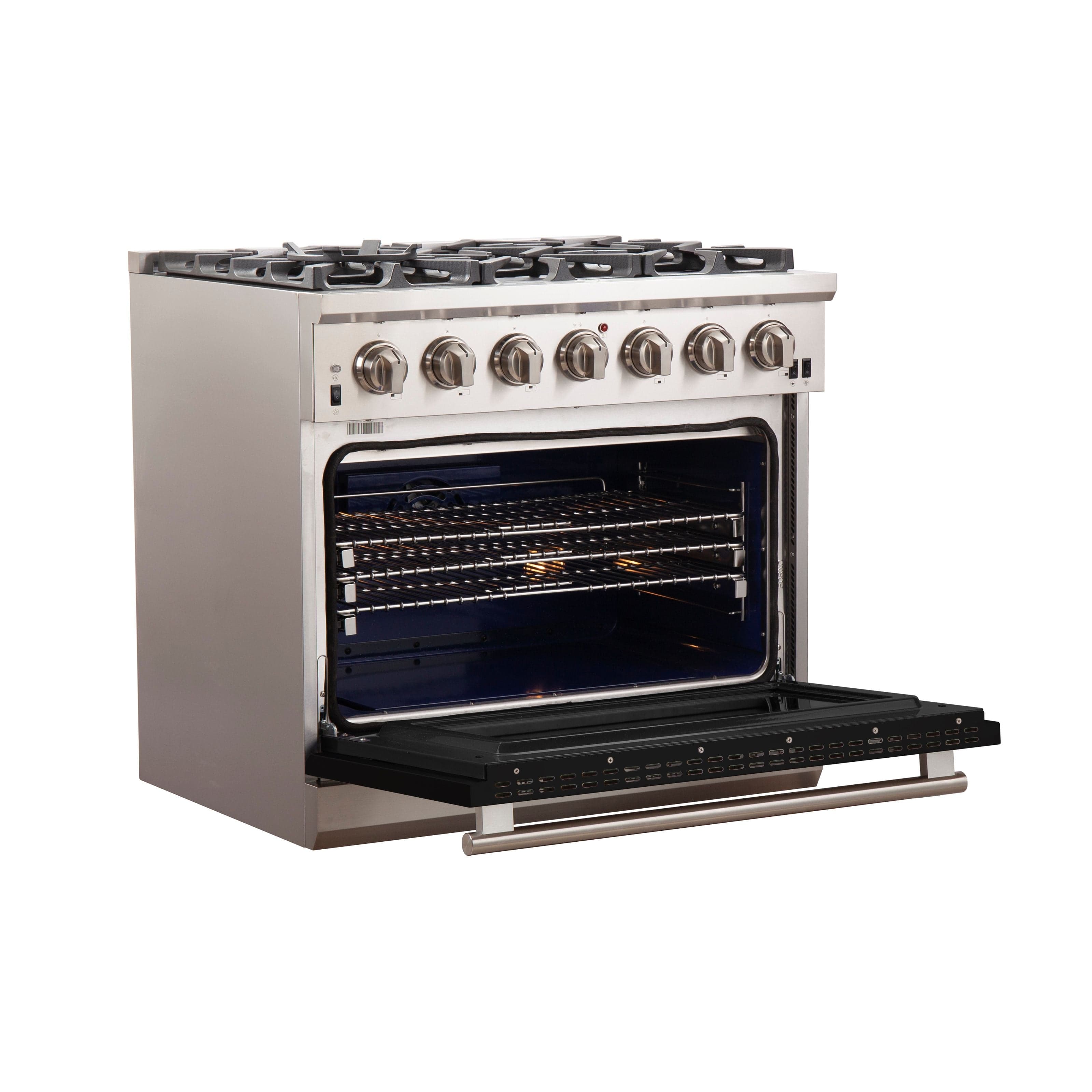 Forno Capriasca 36 Inch Professional Freestanding Gas Range in Black, FFSGS6260-36BLK I Luxury Appliances Direct