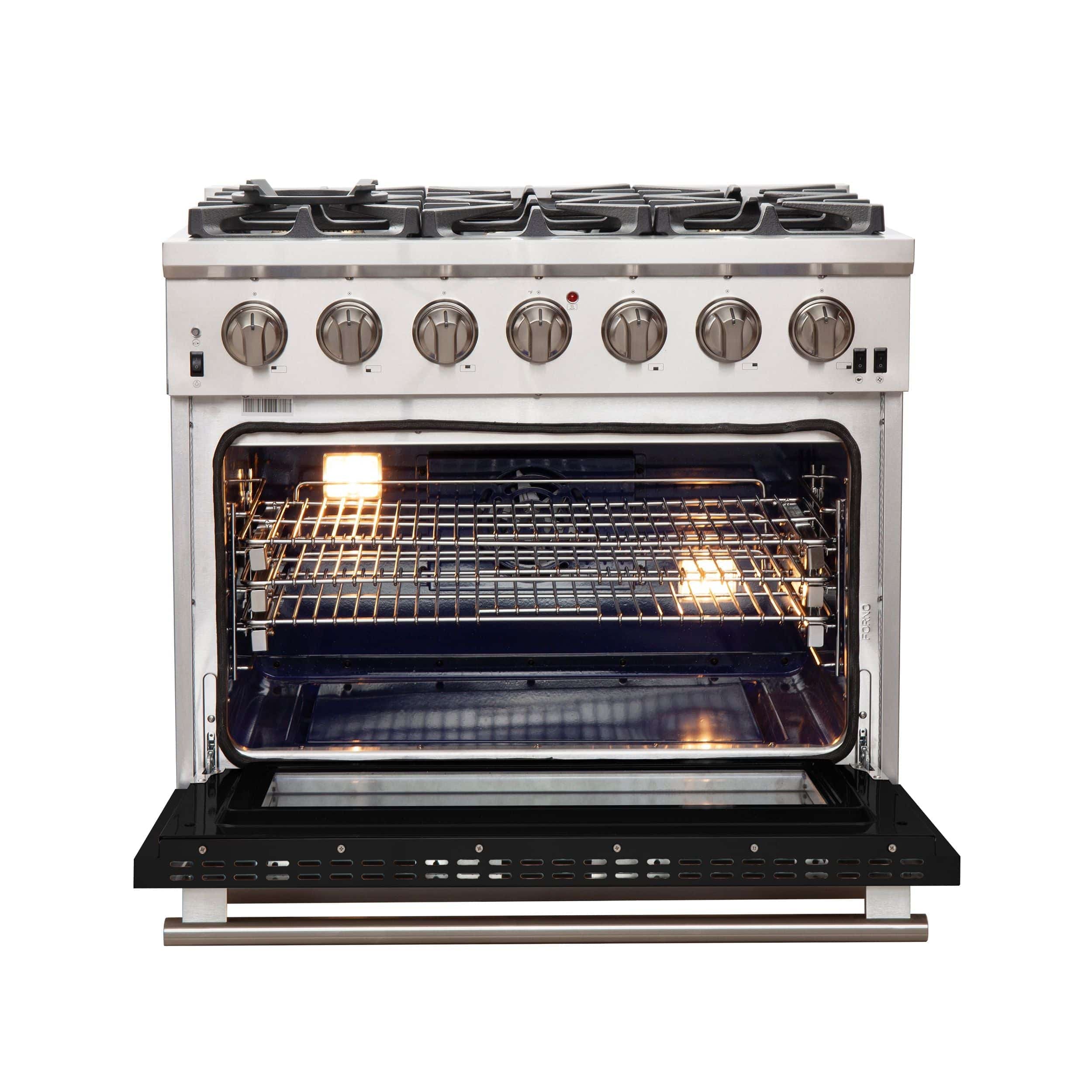 Forno Capriasca 36 Inch Professional Freestanding Gas Range in Black, FFSGS6260-36BLK I Luxury Appliances Direct