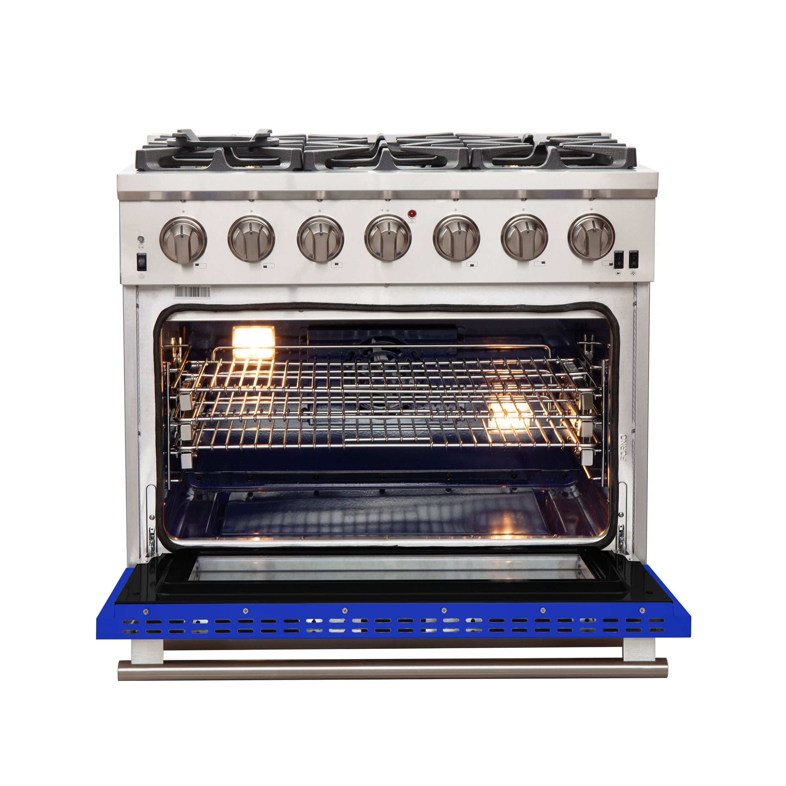 Forno Capriasca 36 Inch Professional Freestanding Gas Range in Blue, FFSGS6260-36BLU I Luxury Appliances Direct