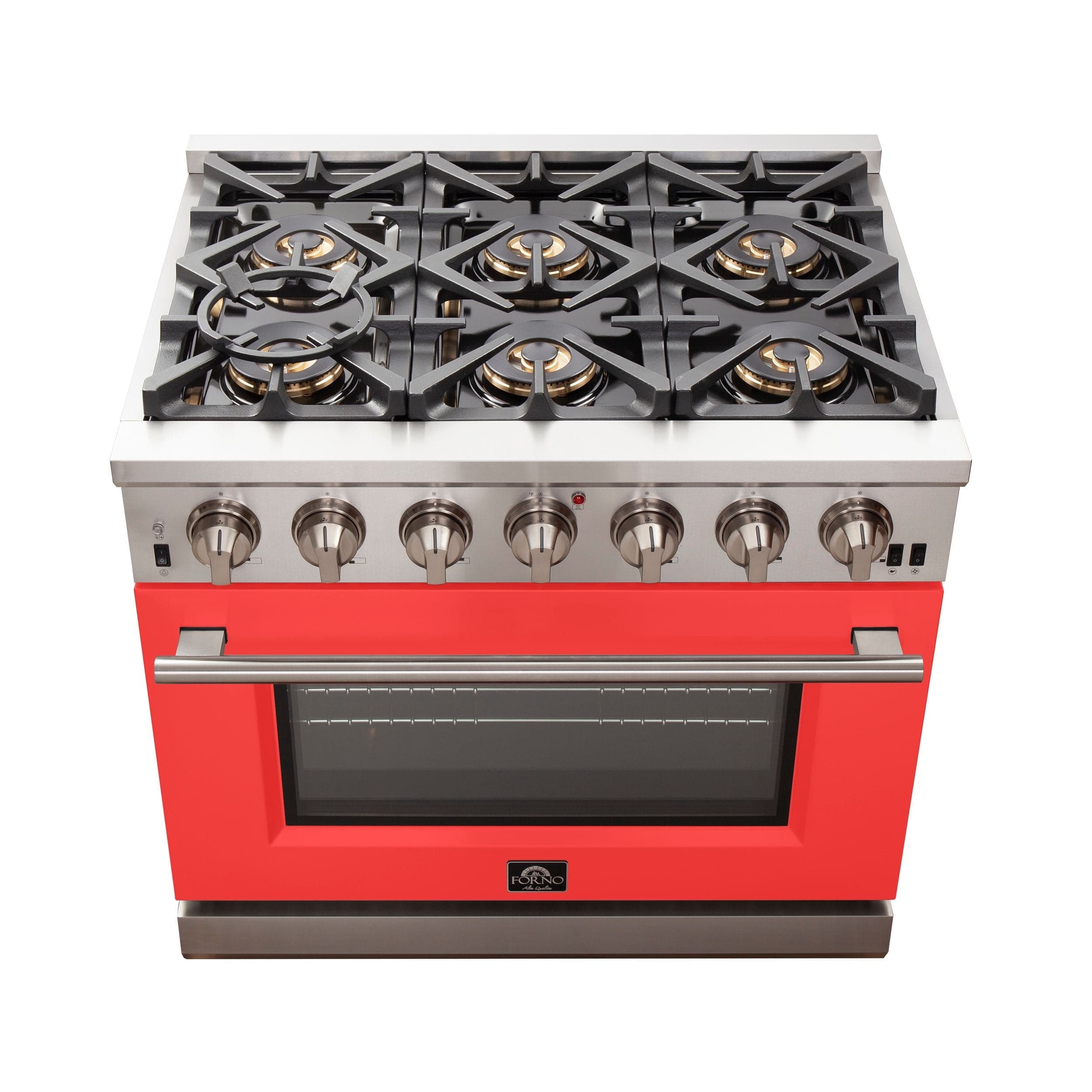 Forno Capriasca 36 Inch Professional Freestanding Gas Range in Red, FFSGS6260-36RED I Luxury Appliances Direct