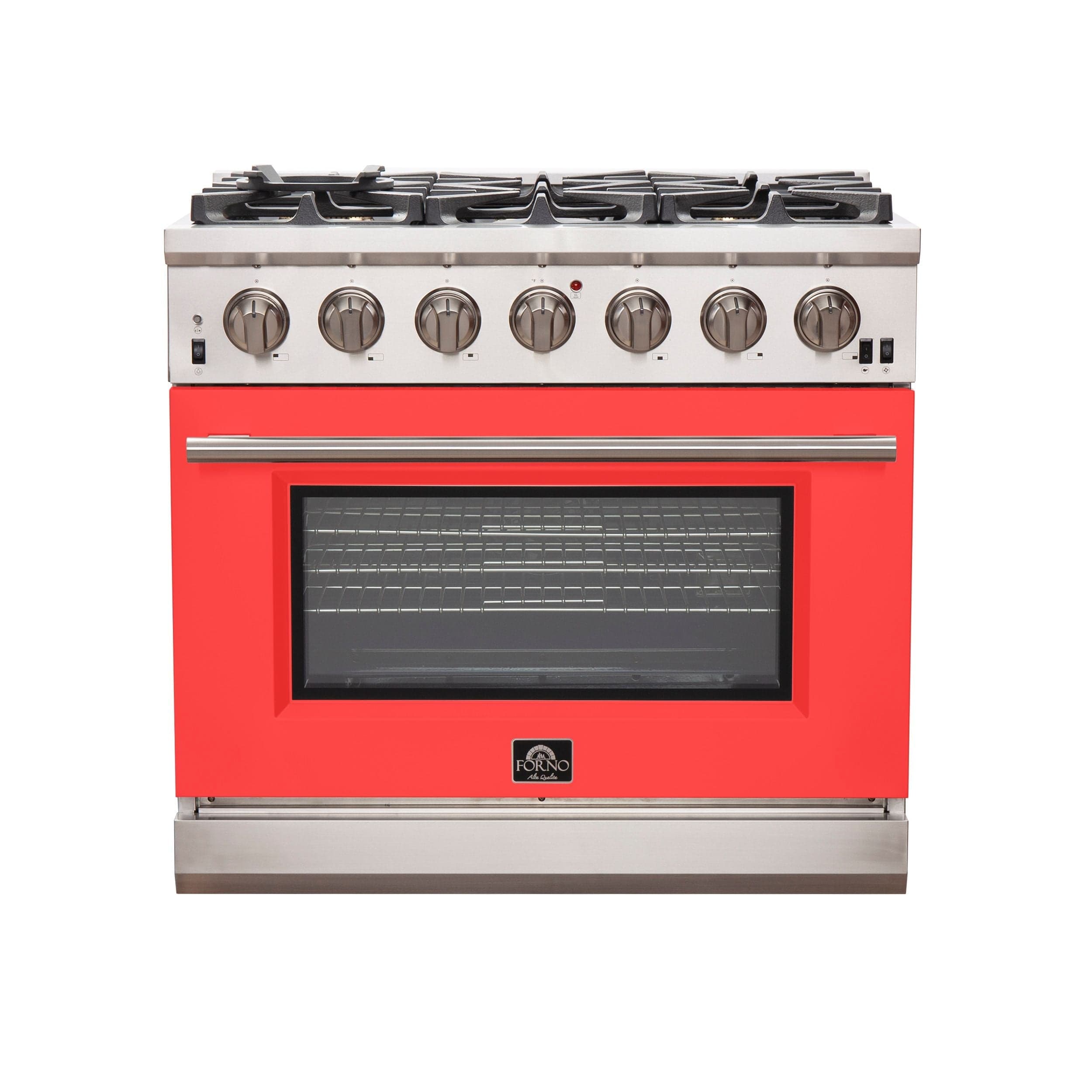 Forno Capriasca 36 Inch Professional Freestanding Gas Range in Red, FFSGS6260-36RED I Luxury Appliances Direct