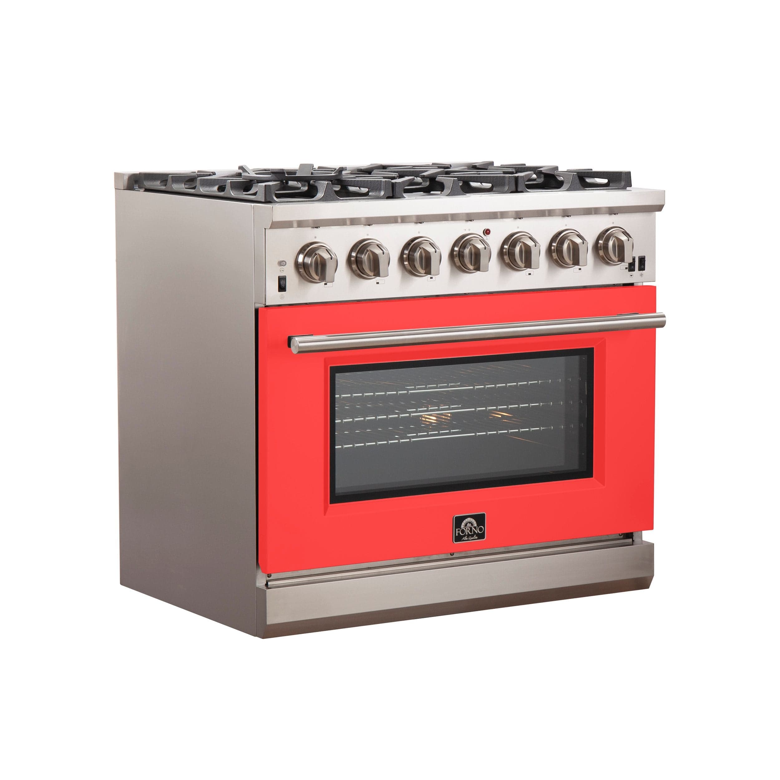 Forno Capriasca 36 Inch Professional Freestanding Gas Range in Red, FFSGS6260-36RED I Luxury Appliances Direct