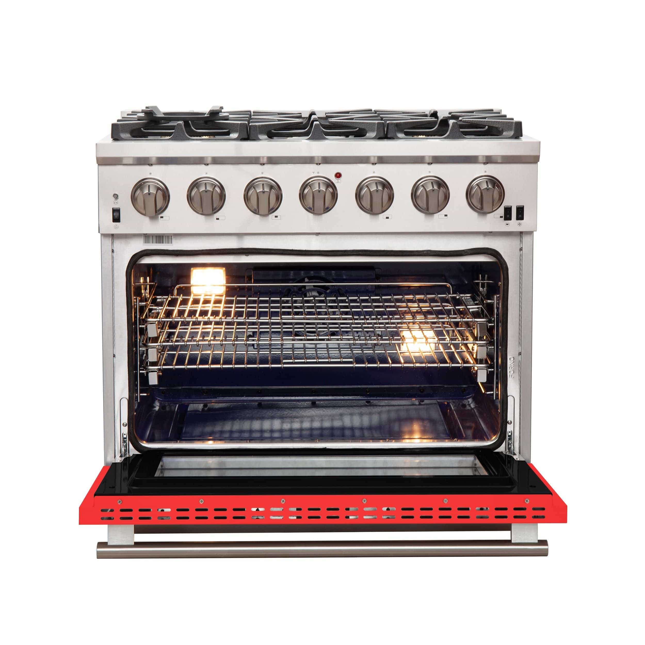 Forno Capriasca 36 Inch Professional Freestanding Gas Range in Red, FFSGS6260-36RED I Luxury Appliances Direct