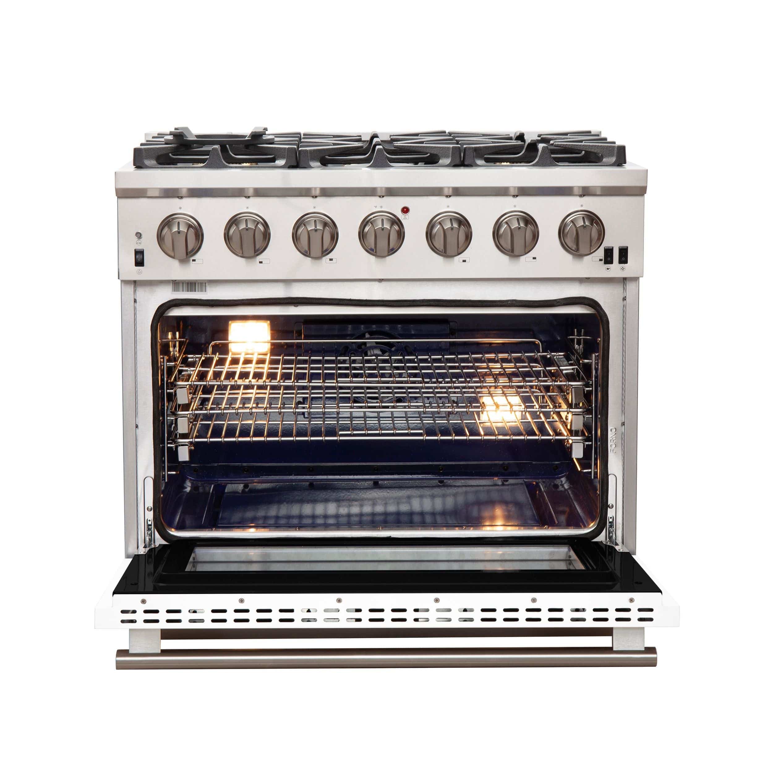 Forno Capriasca 36 Inch Professional Freestanding Gas Range in White, FFSGS6260-36WHT I Luxury Appliances Direct