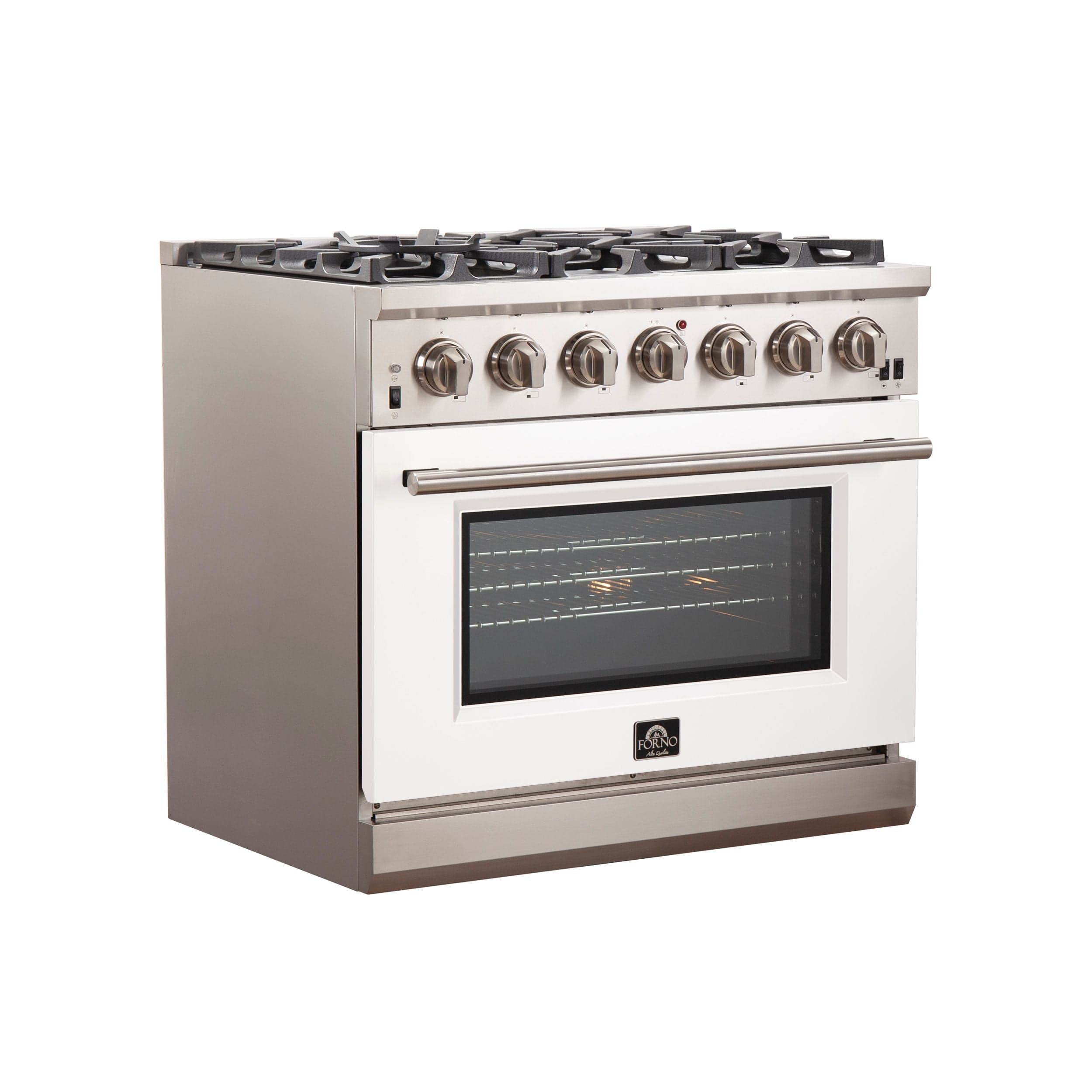 Forno Capriasca 36 Inch Professional Freestanding Gas Range in White, FFSGS6260-36WHT I Luxury Appliances Direct