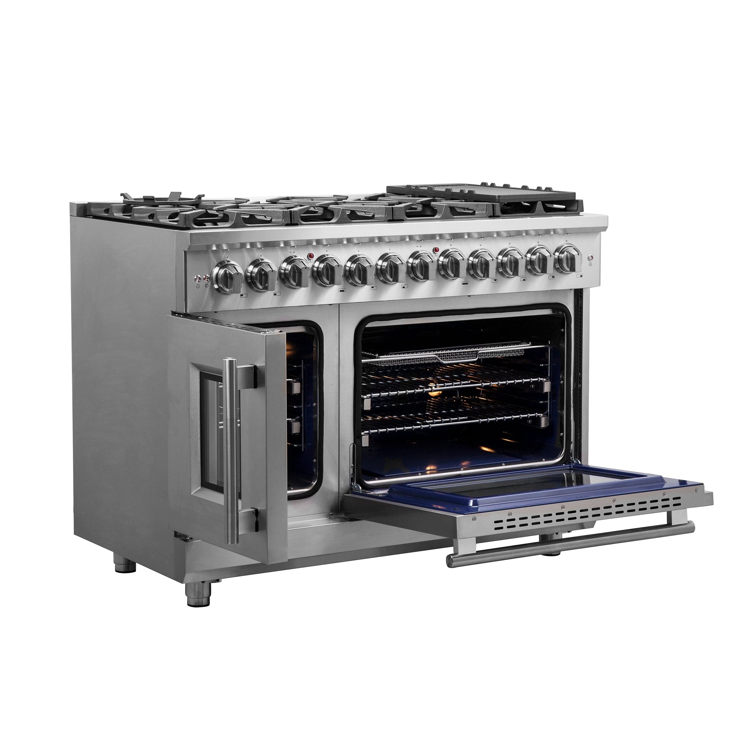 Forno Massimo 48" Freestanding French Door Dual Fuel Range with 8 Burners, FFSGS6325-48 I Luxury Appliances Direct