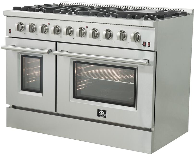 Forno Galiano 48" Freestanding Gas Range with 8 Sealed Burners in Stainless Steel, FFSGS6244-48 I Luxury Appliances Direct
